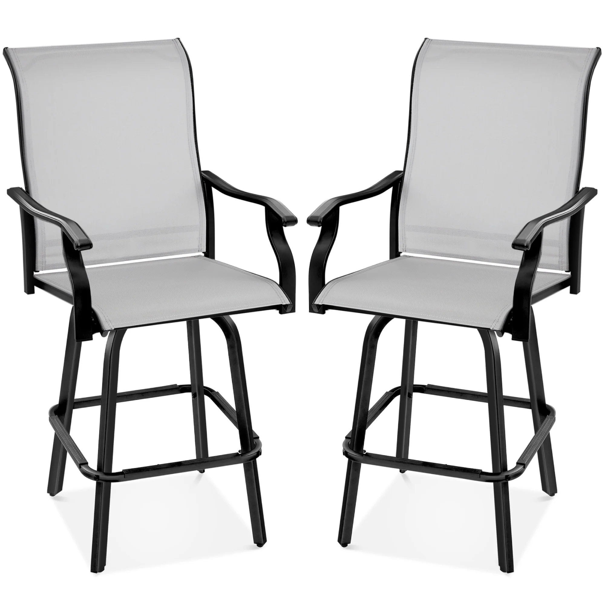 Set of 2 Swivel Barstools w/ 360 Rotation, All-Weather Mesh - Image 22