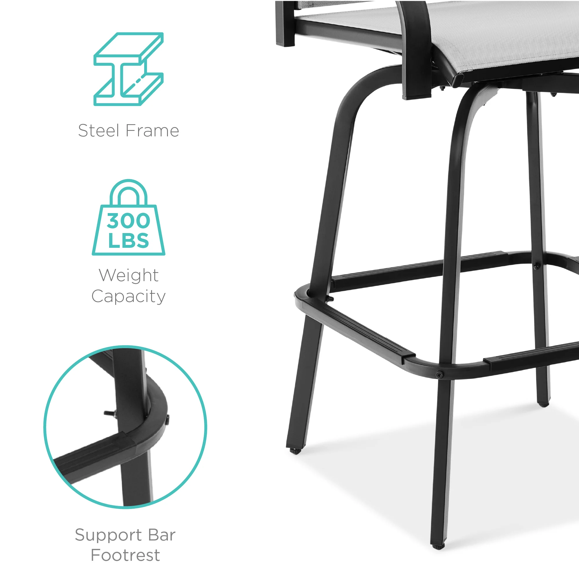Set of 2 Swivel Barstools w/ 360 Rotation, All-Weather Mesh - Image 26