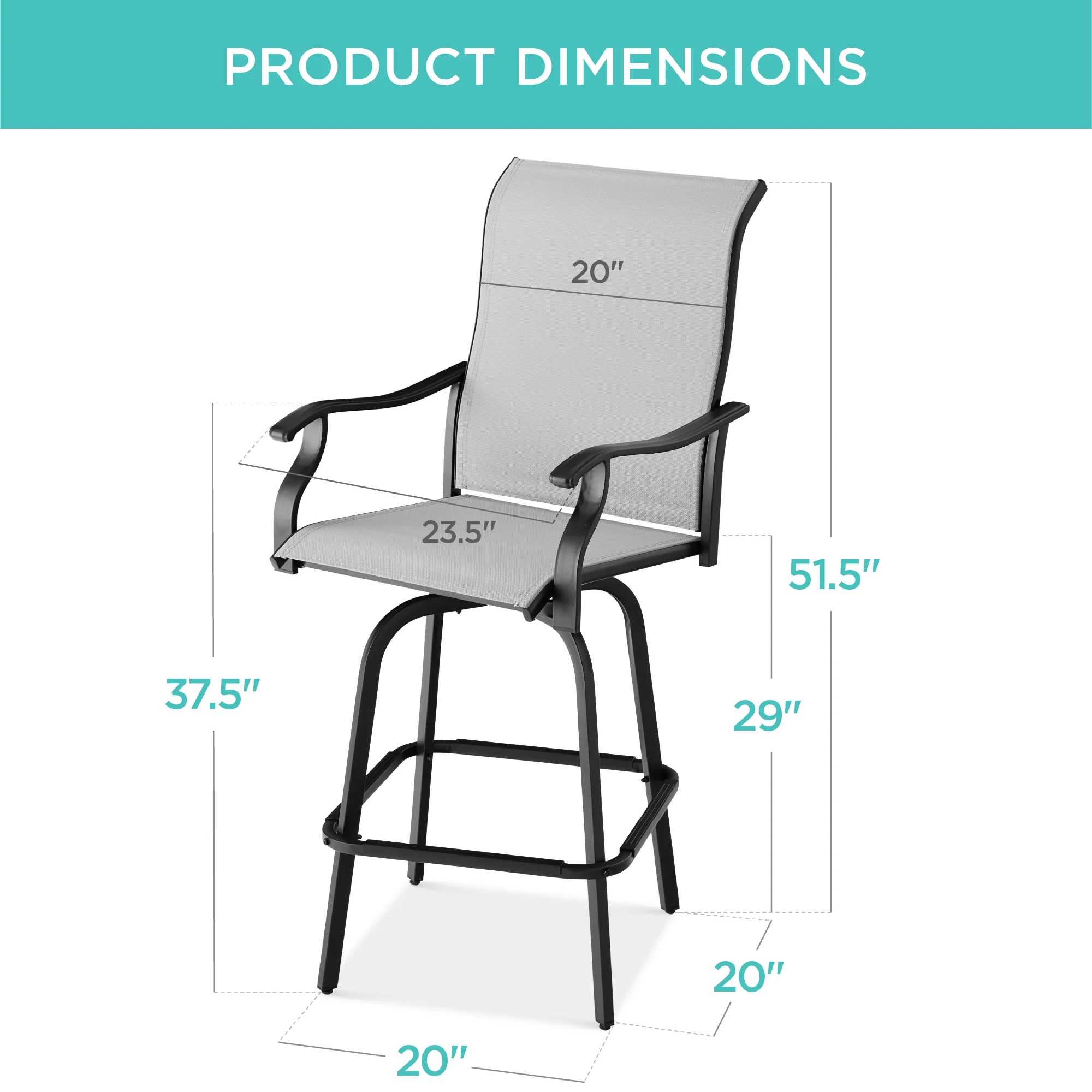 Set of 2 Swivel Barstools w/ 360 Rotation, All-Weather Mesh - Image 28