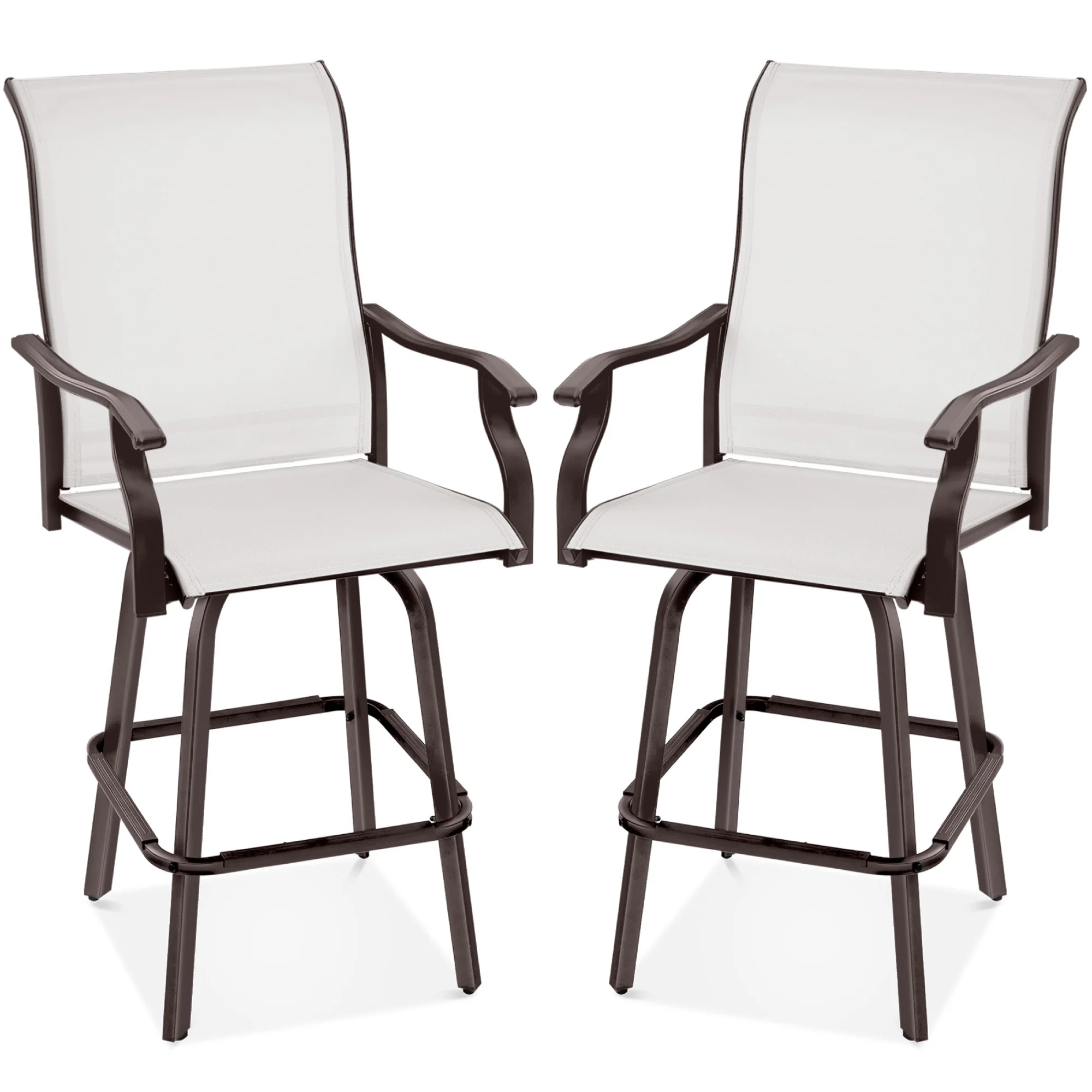 Set of 2 Swivel Barstools w/ 360 Rotation, All-Weather Mesh - Image 29