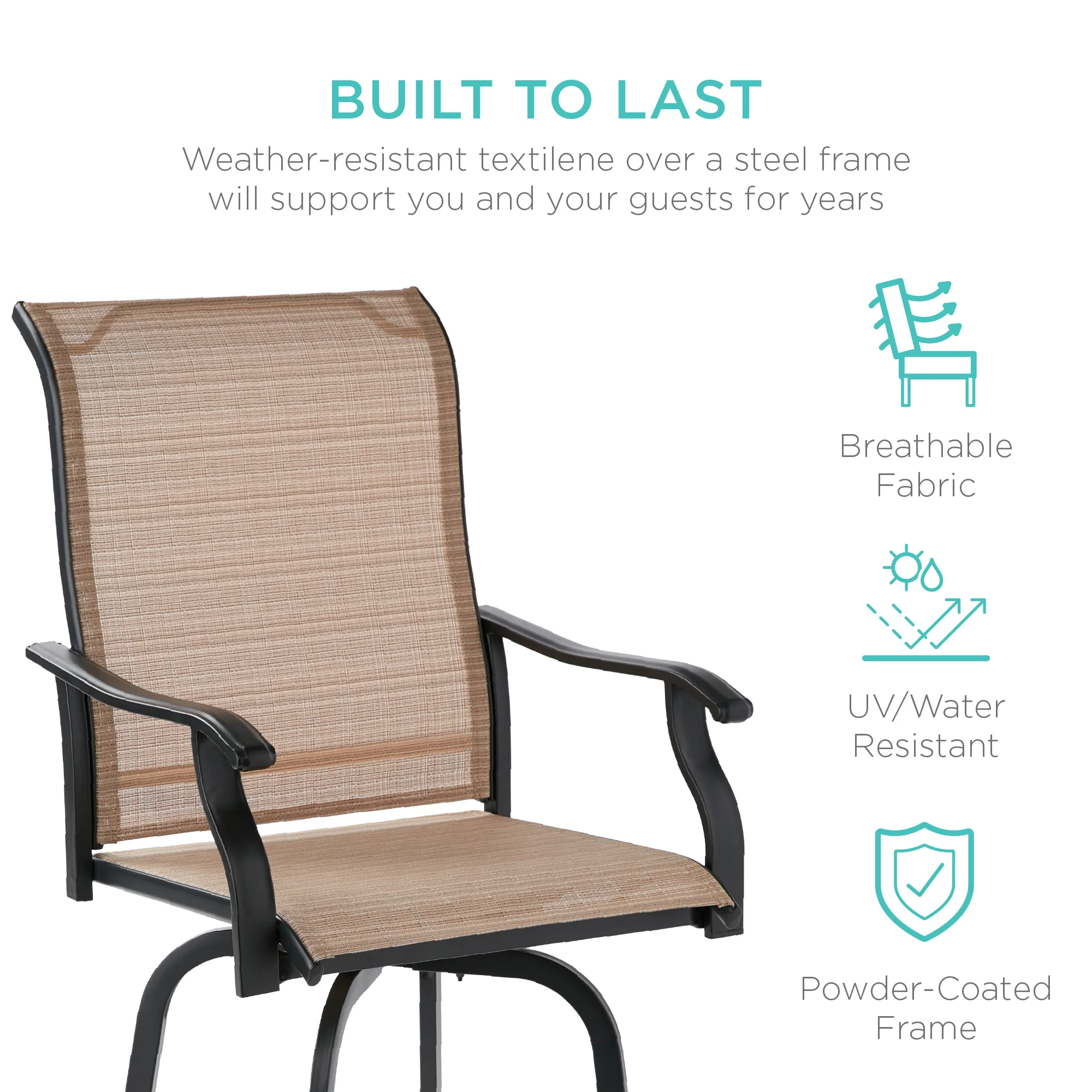 Set of 2 Swivel Barstools w/ 360 Rotation, All-Weather Mesh - Image 4