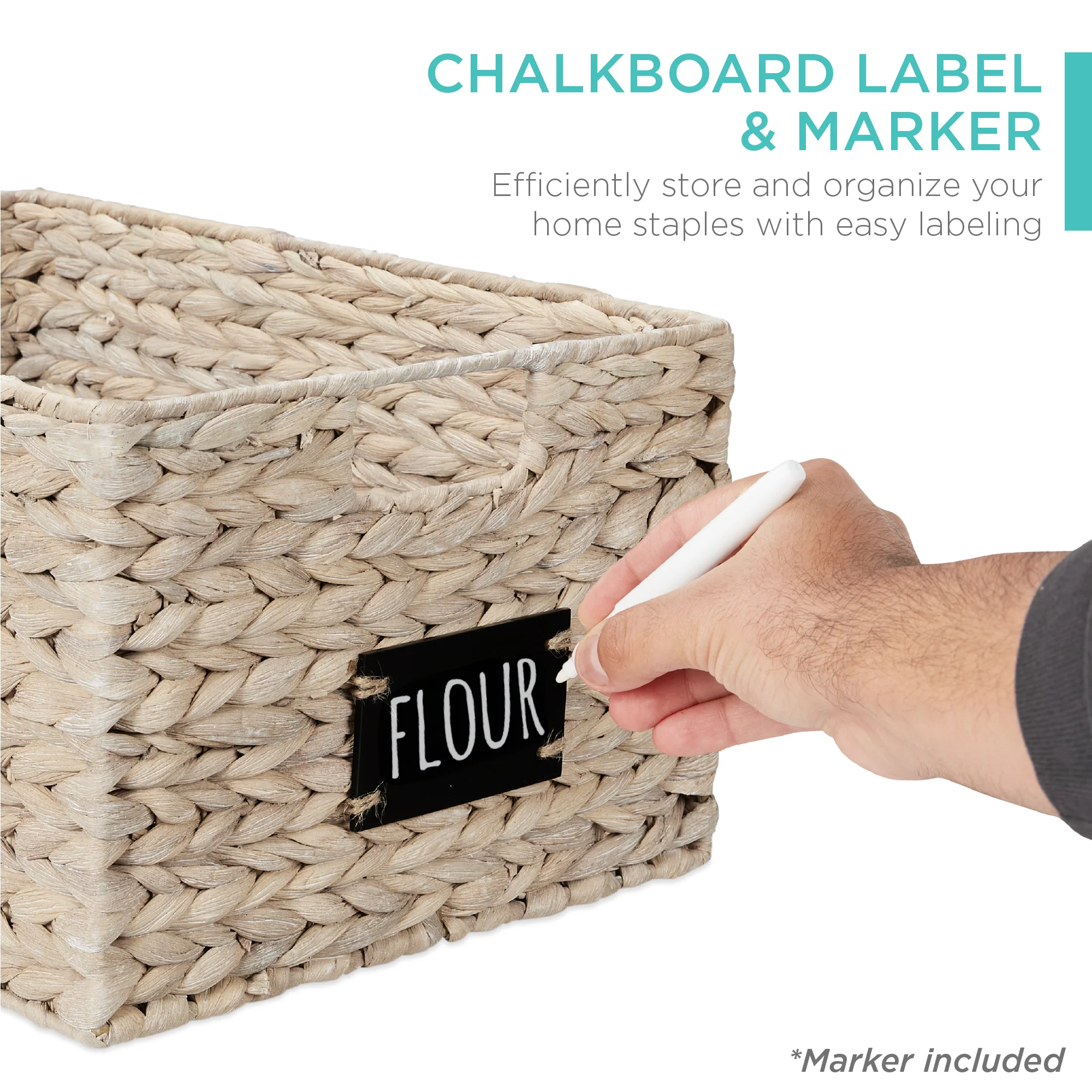 Set of 2 Water Hyacinth Pantry Baskets w/ Chalkboard, Marker - 16in - Image 16