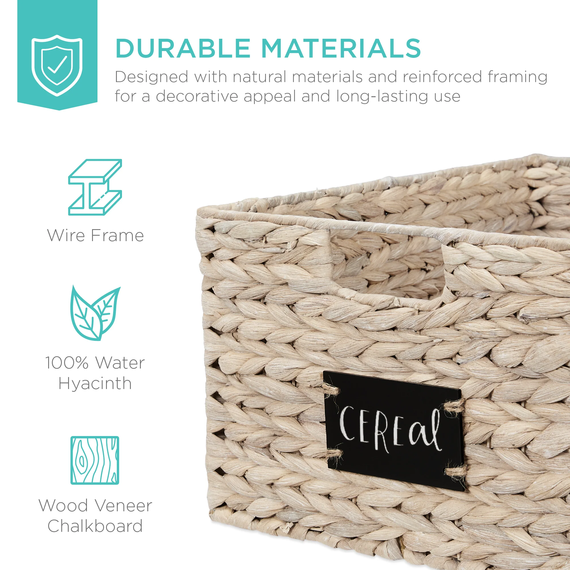 Set of 2 Water Hyacinth Pantry Baskets w/ Chalkboard, Marker - 16in - Image 19