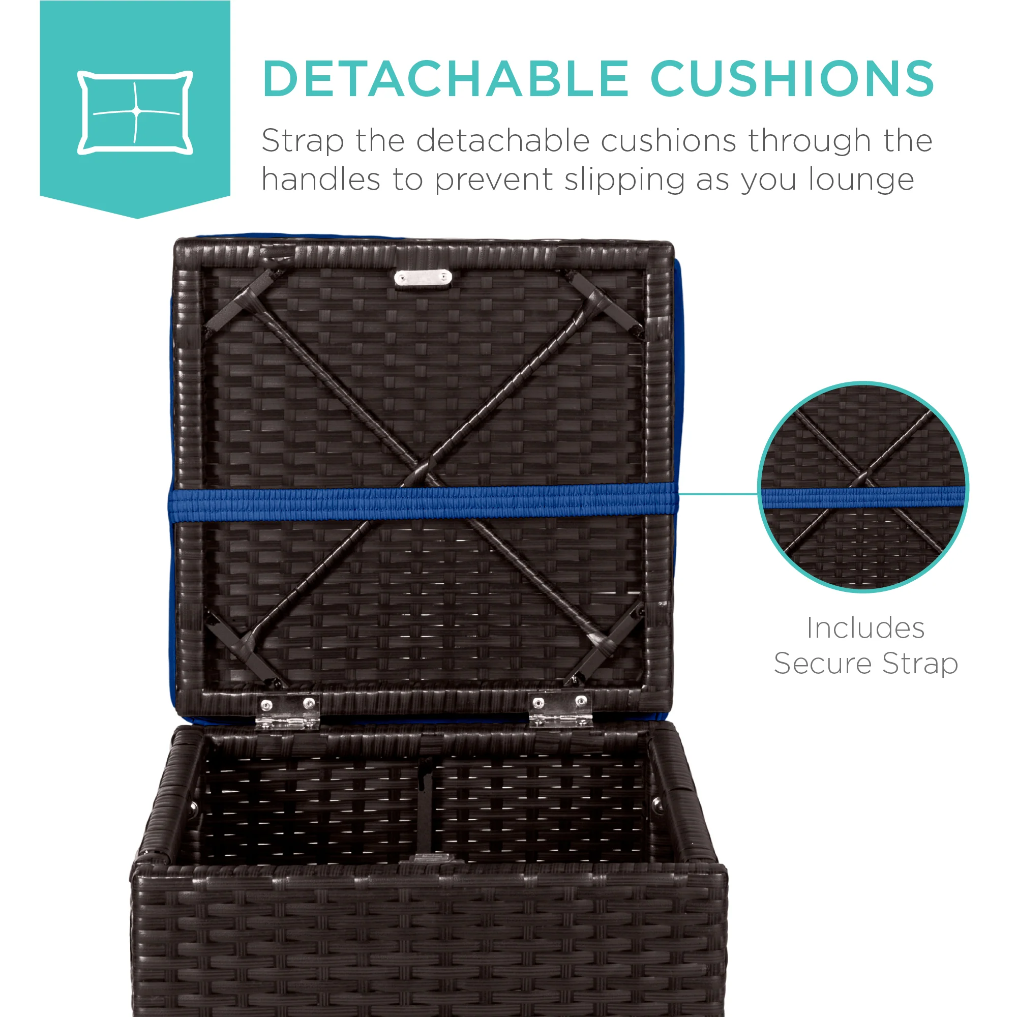 Set of 2 Wicker Ottomans, Multipurpose w/ Removable Cushions, Steel Frame - Image 11