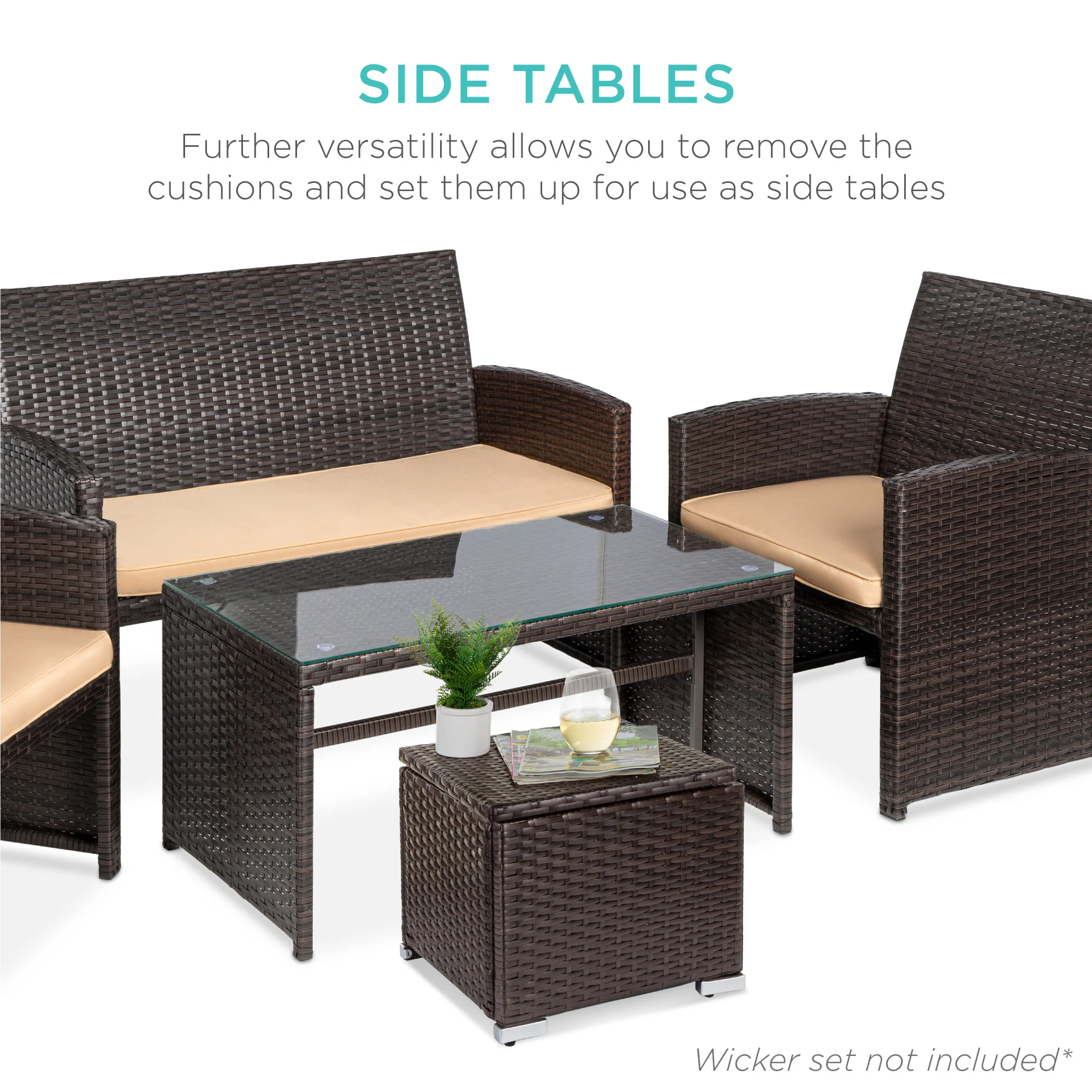Set of 2 Wicker Ottomans, Multipurpose w/ Removable Cushions, Steel Frame - Image 20