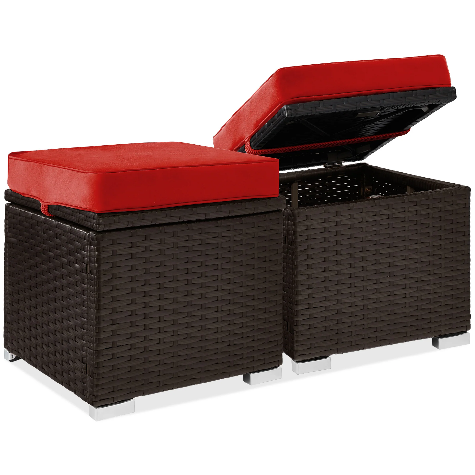 Set of 2 Wicker Ottomans, Multipurpose w/ Removable Cushions, Steel Frame - Image 22