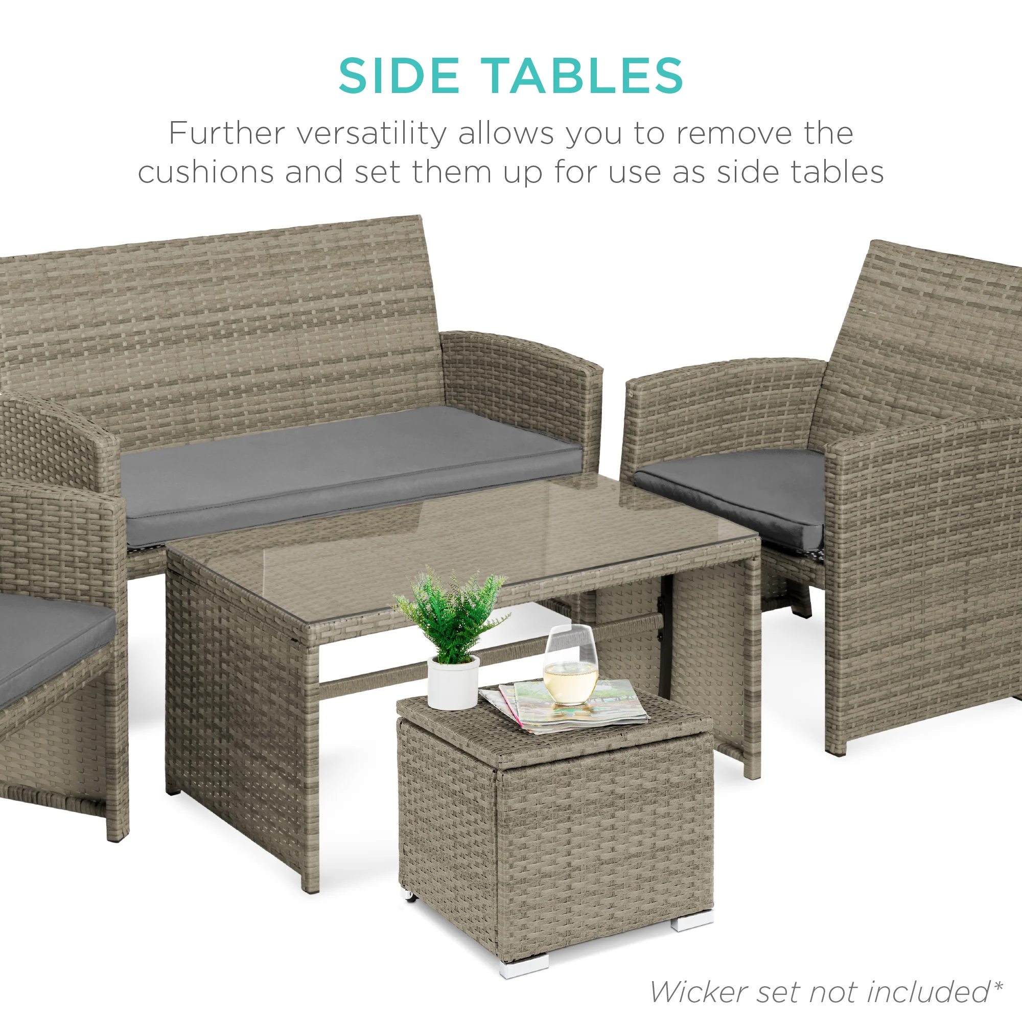 Set of 2 Wicker Ottomans, Multipurpose w/ Removable Cushions, Steel Frame - Image 41