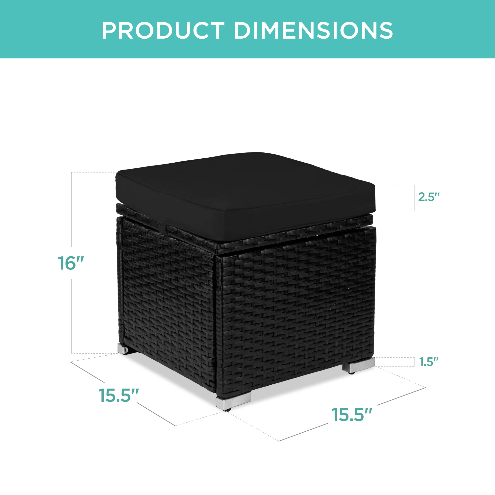 Set of 2 Wicker Ottomans, Multipurpose w/ Removable Cushions, Steel Frame - Image 56