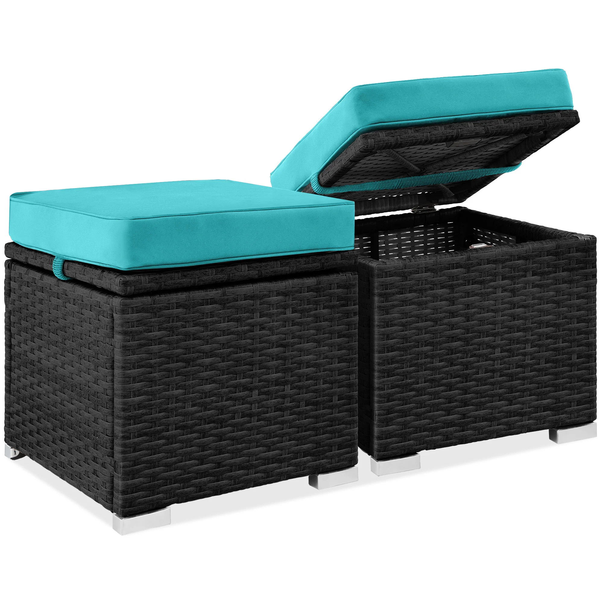 Set of 2 Wicker Ottomans, Multipurpose w/ Removable Cushions, Steel Frame - Image 57