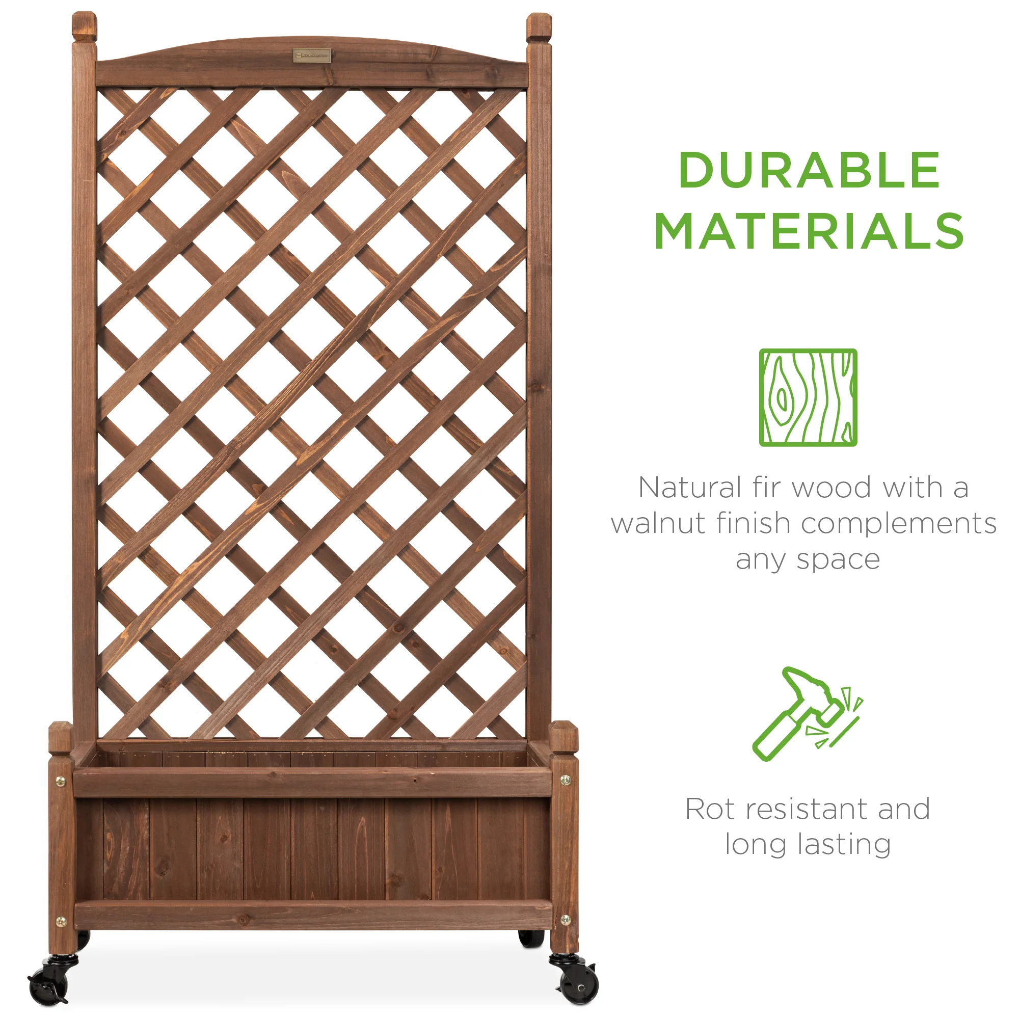 Set of 2 Wood Planter Box & Lattice Trellis w/ Optional Wheels - 48in - Image 12