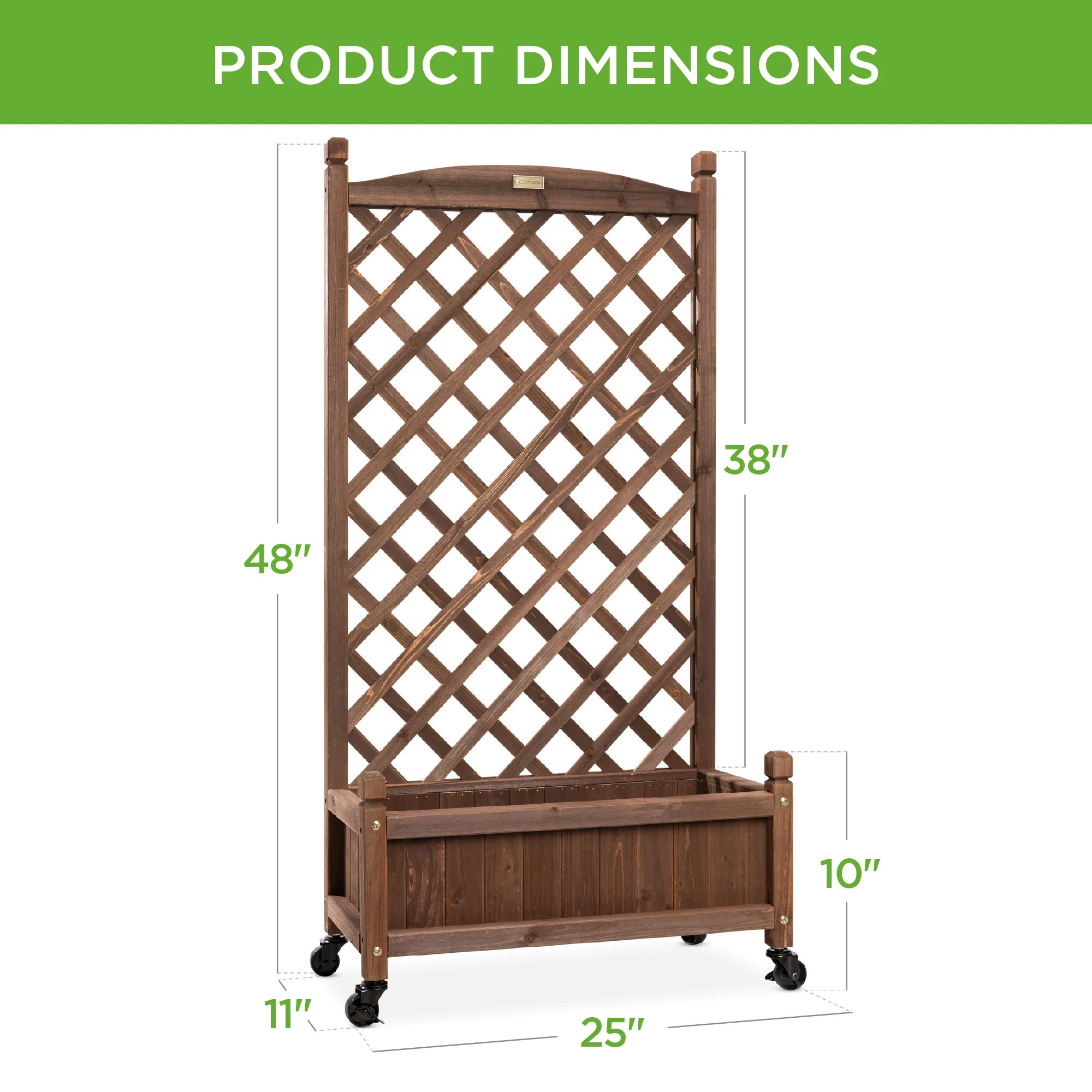 Set of 2 Wood Planter Box & Lattice Trellis w/ Optional Wheels - 48in - Image 14