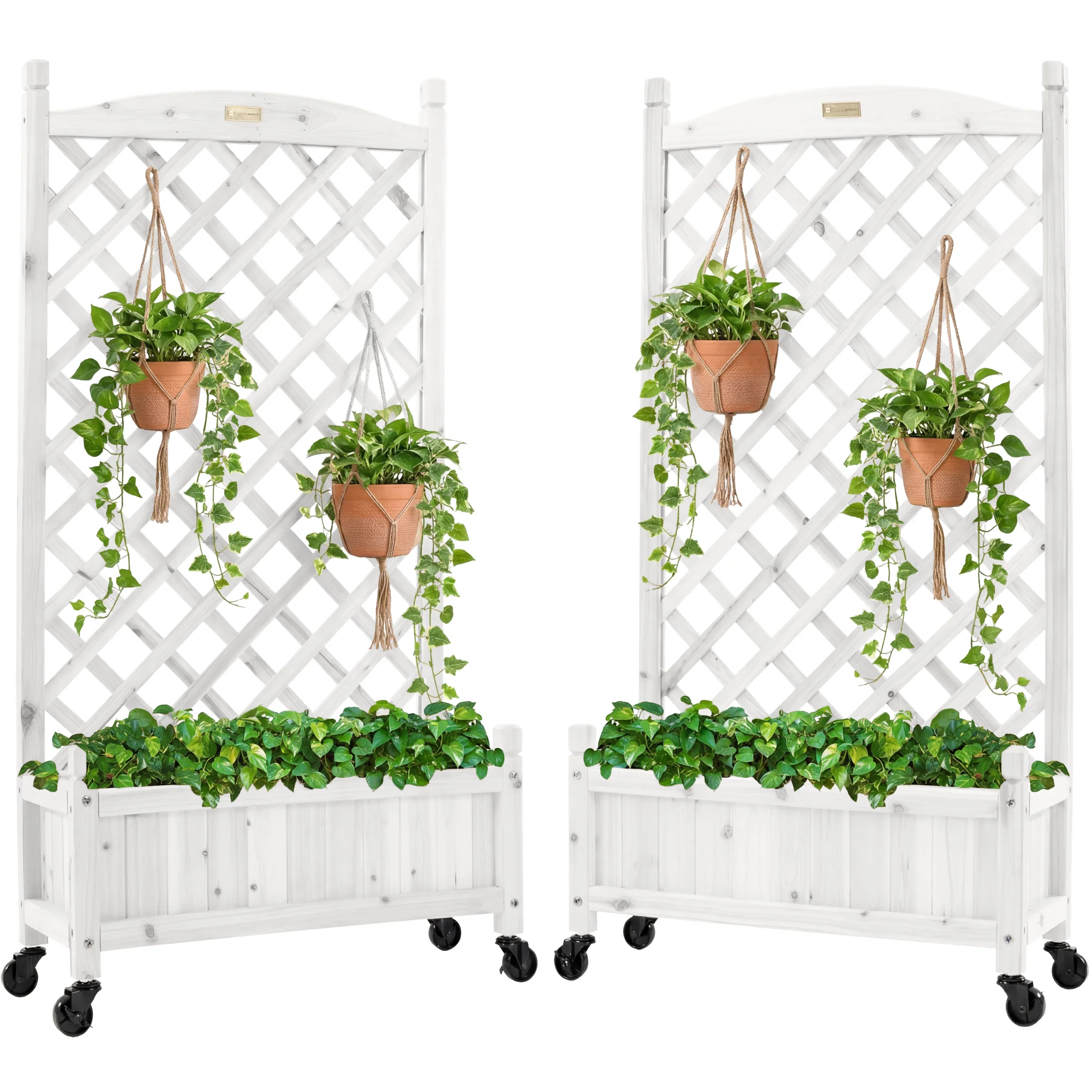 Set of 2 Wood Planter Box & Lattice Trellis w/ Optional Wheels - 48in - Image 15