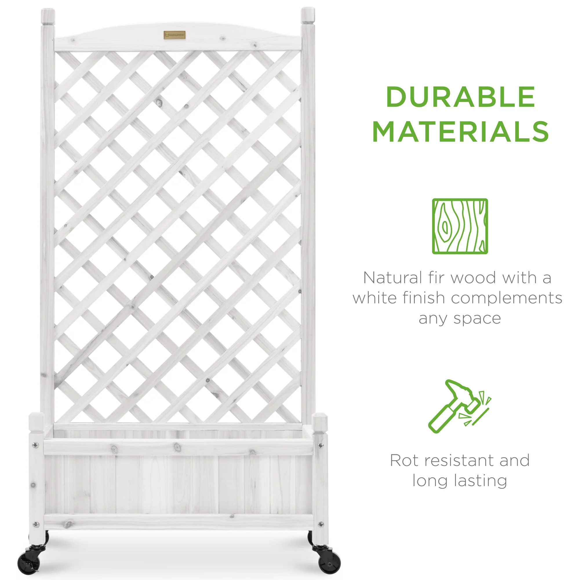 Set of 2 Wood Planter Box & Lattice Trellis w/ Optional Wheels - 48in - Image 19