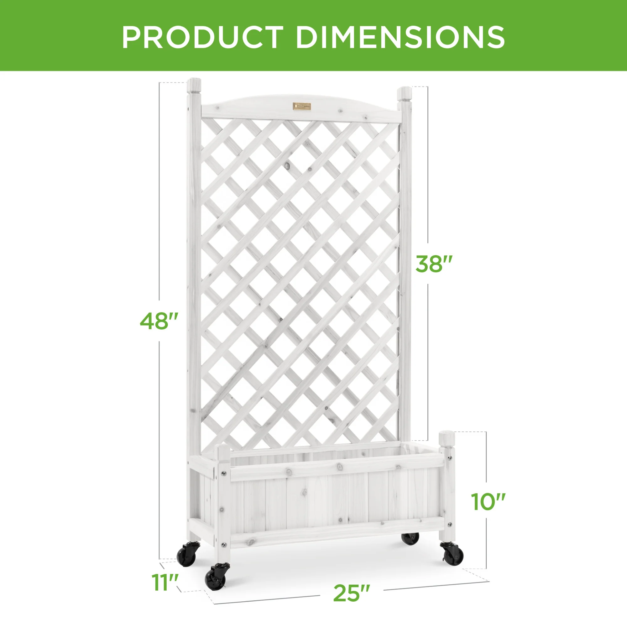 Set of 2 Wood Planter Box & Lattice Trellis w/ Optional Wheels - 48in - Image 21