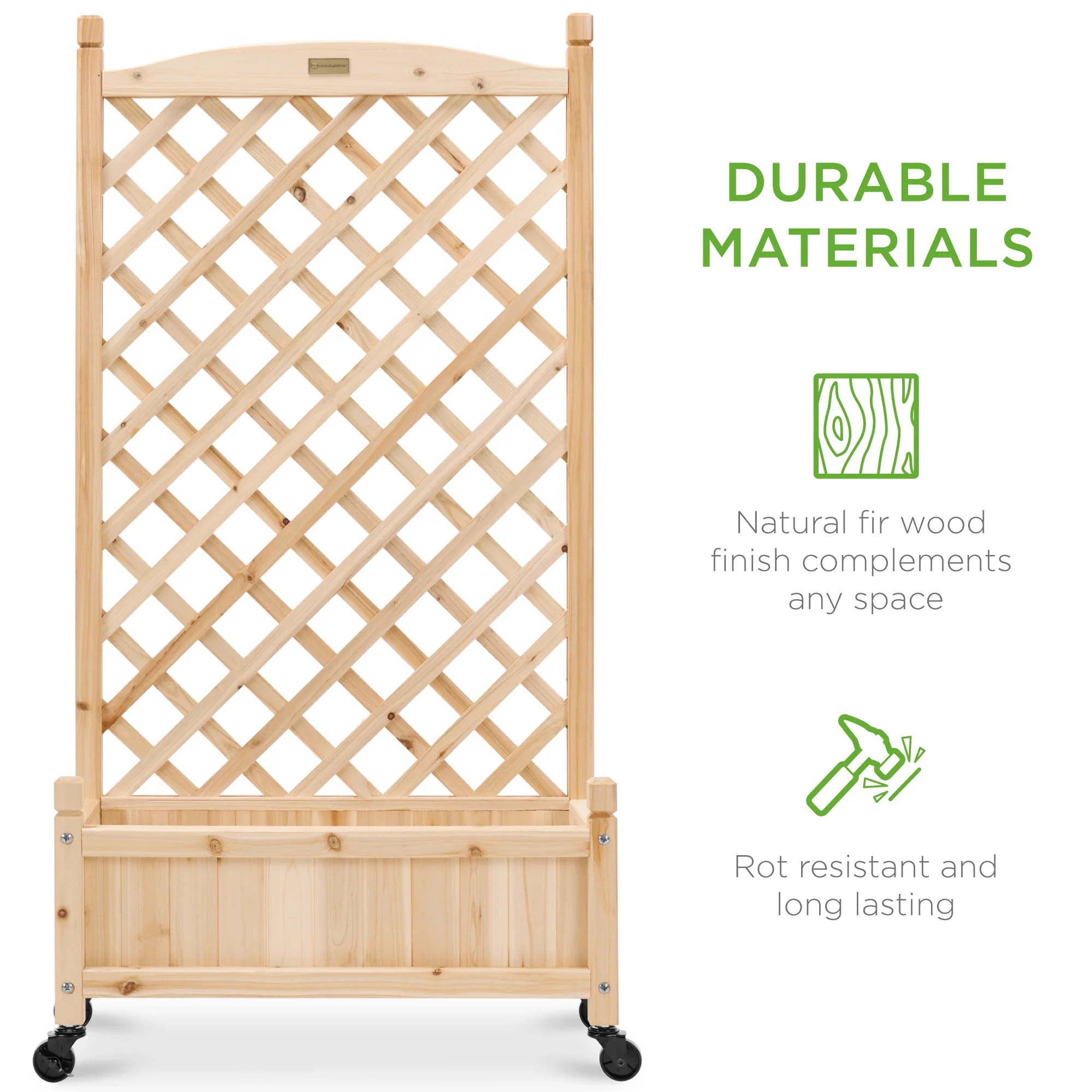 Set of 2 Wood Planter Box & Lattice Trellis w/ Optional Wheels - 48in - Image 5