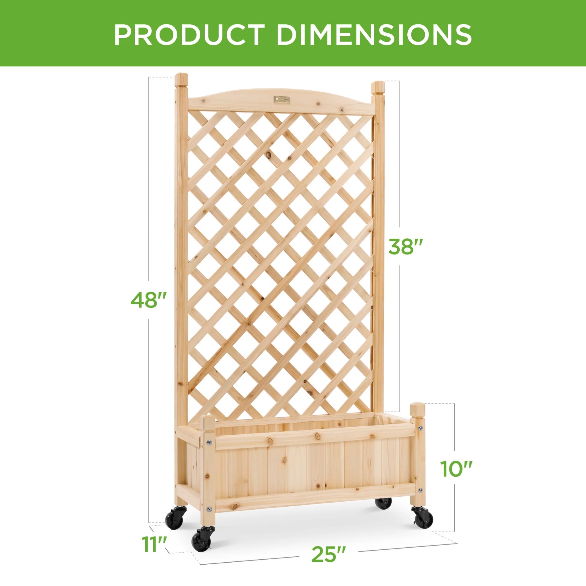 Set of 2 Wood Planter Box & Lattice Trellis w/ Optional Wheels - 48in - Image 7