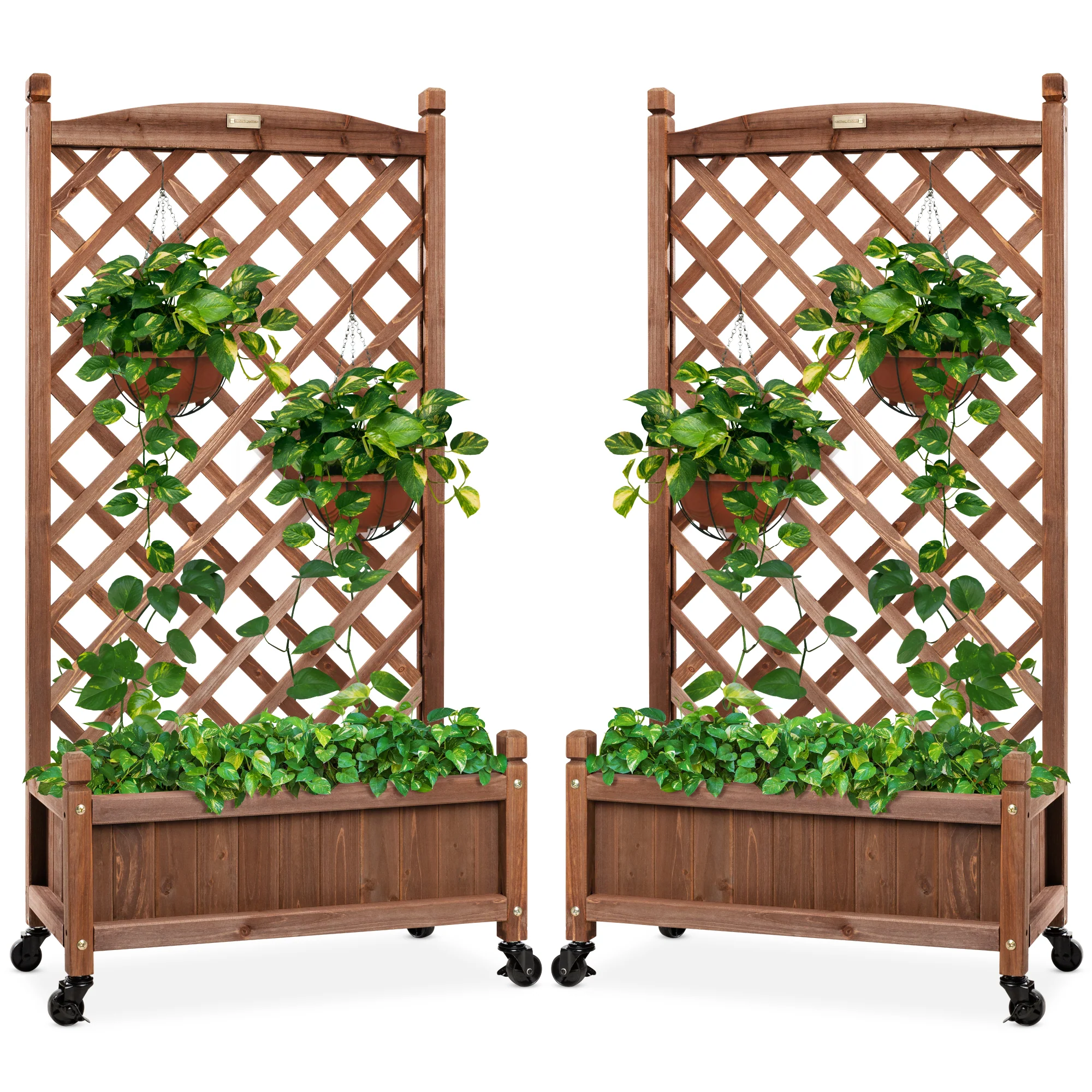 Set of 2 Wood Planter Box & Lattice Trellis w/ Optional Wheels - 48in - Image 8