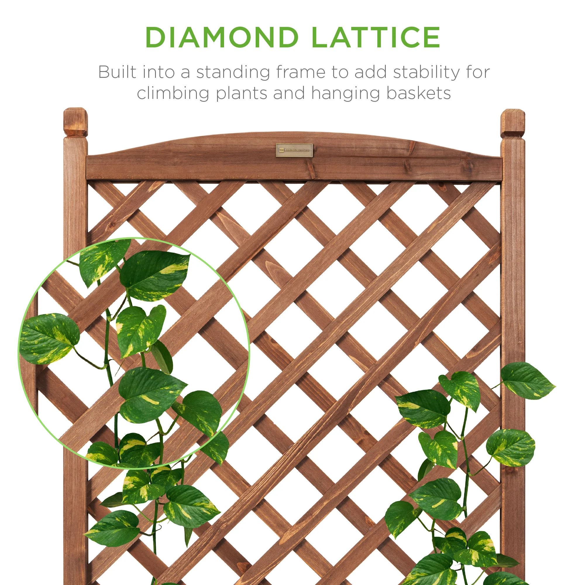 Set of 2 Wood Planter Box & Lattice Trellis w/ Optional Wheels - 48in - Image 9