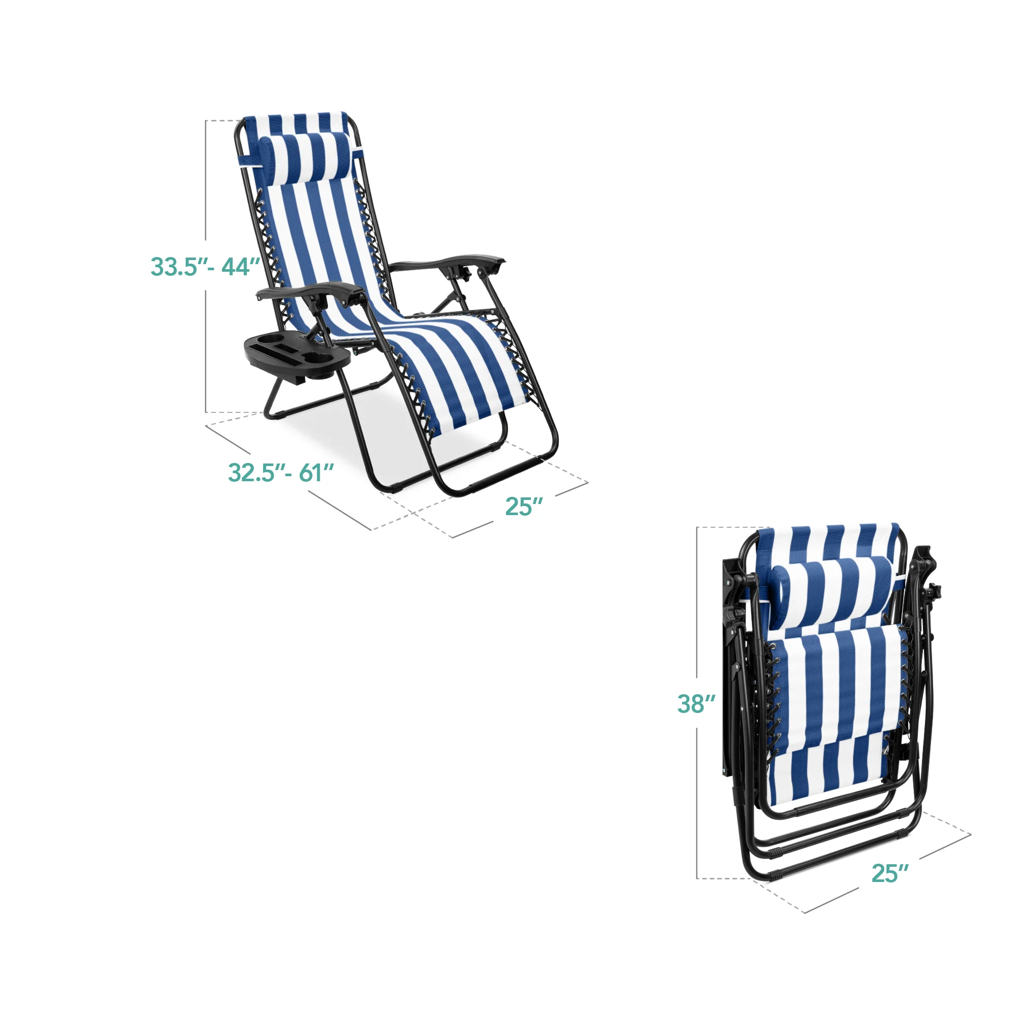 Set of 2 Adjustable Zero Gravity Patio Chair Recliners w/ Cup Holders - Image 110