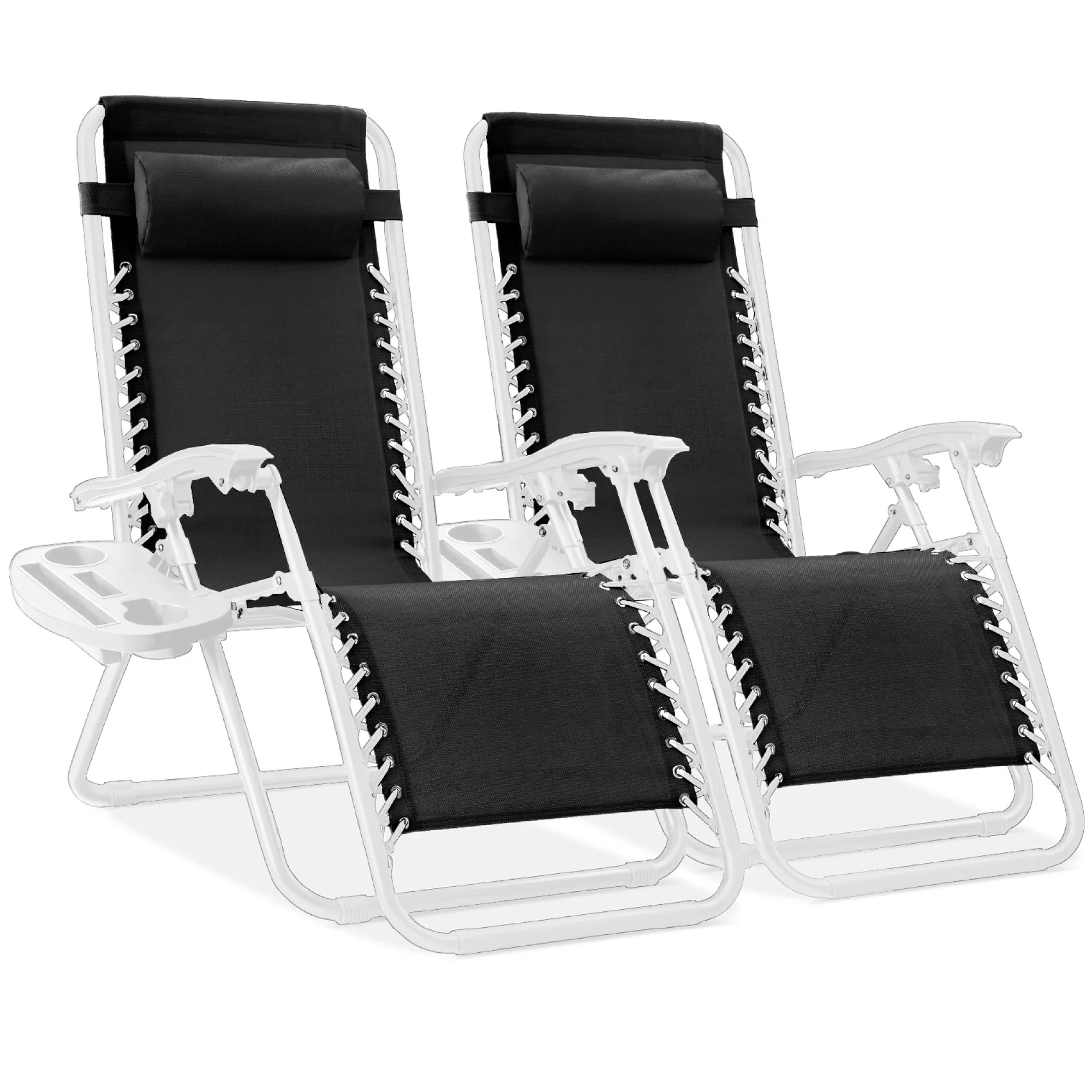 Set of 2 Adjustable Zero Gravity Patio Chair Recliners w/ Cup Holders - Image 129