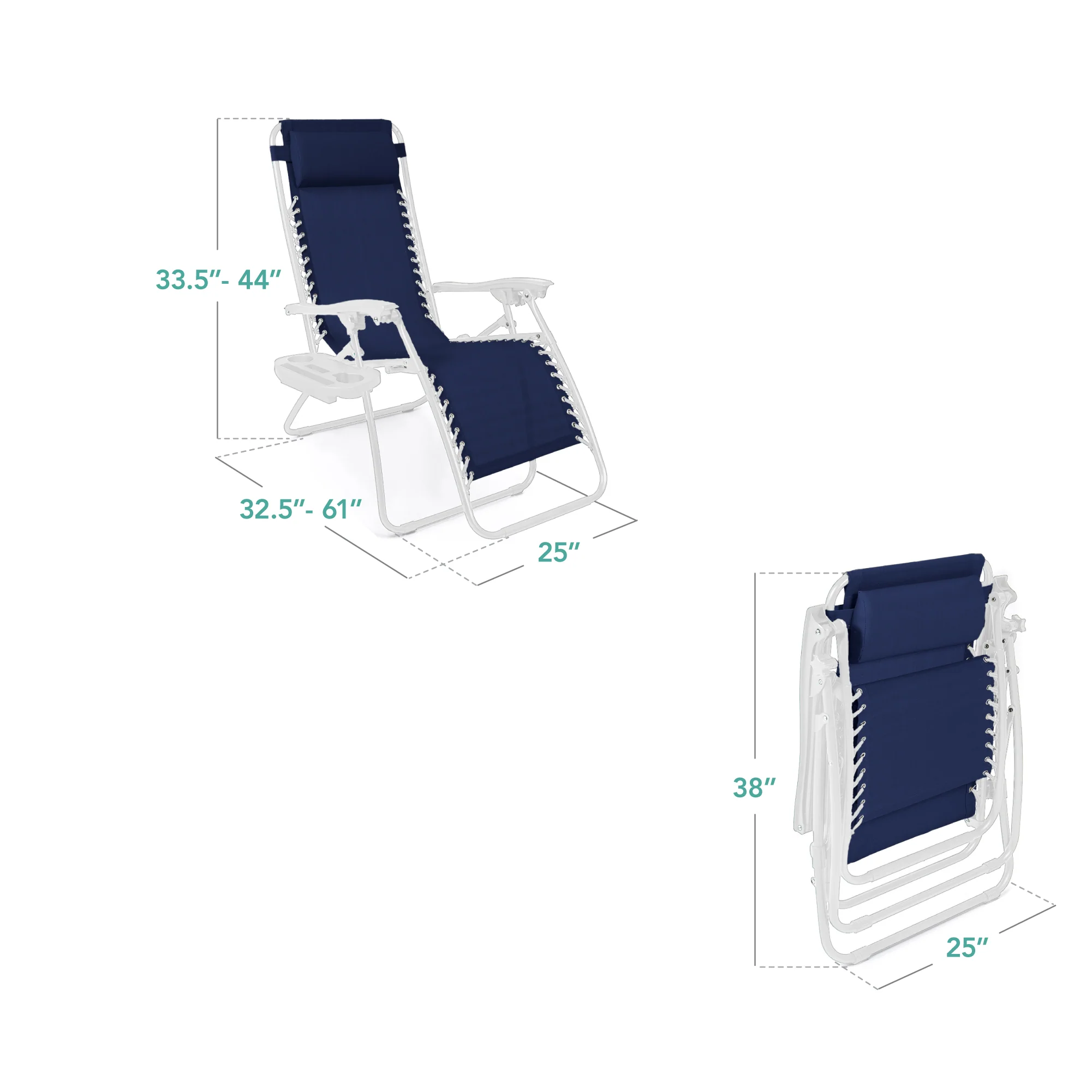 Set of 2 Adjustable Zero Gravity Patio Chair Recliners w/ Cup Holders - Image 182