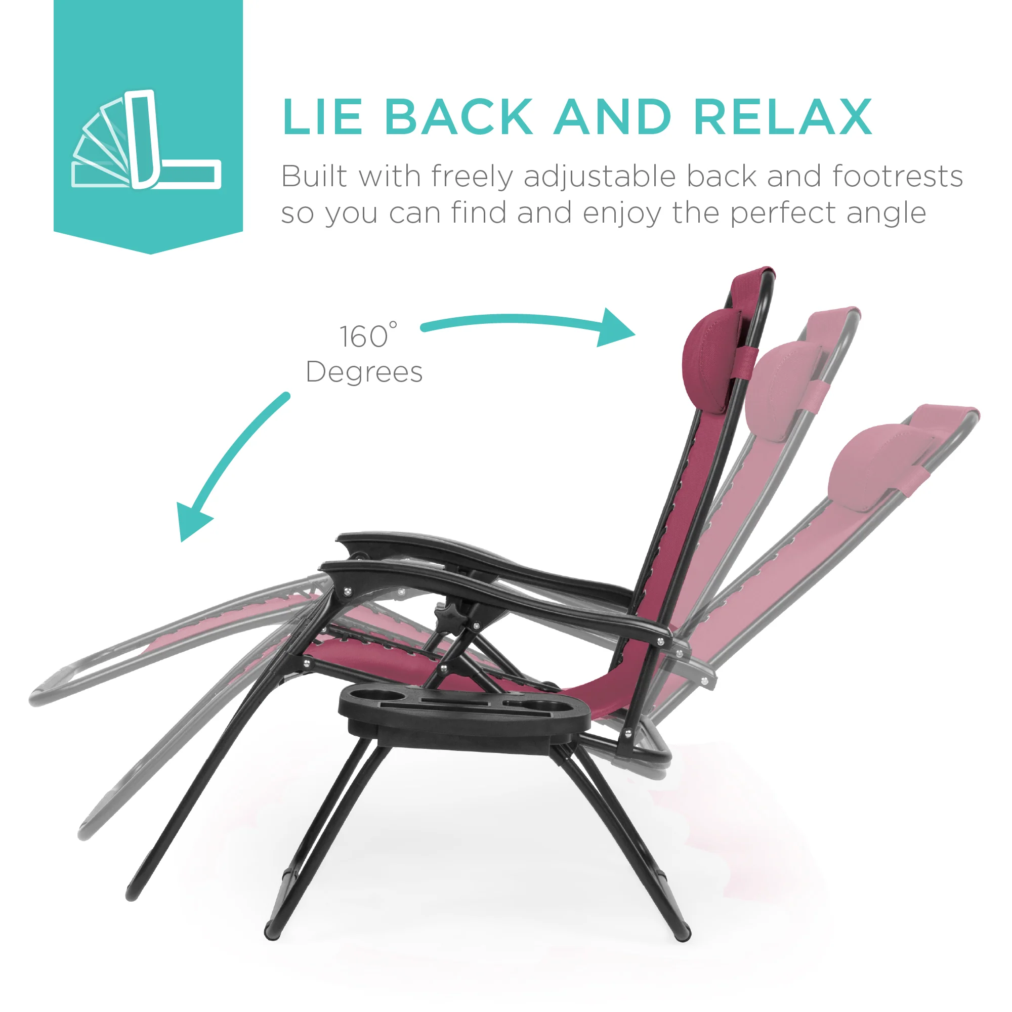 Set of 2 Adjustable Zero Gravity Patio Chair Recliners w/ Cup Holders - Image 199