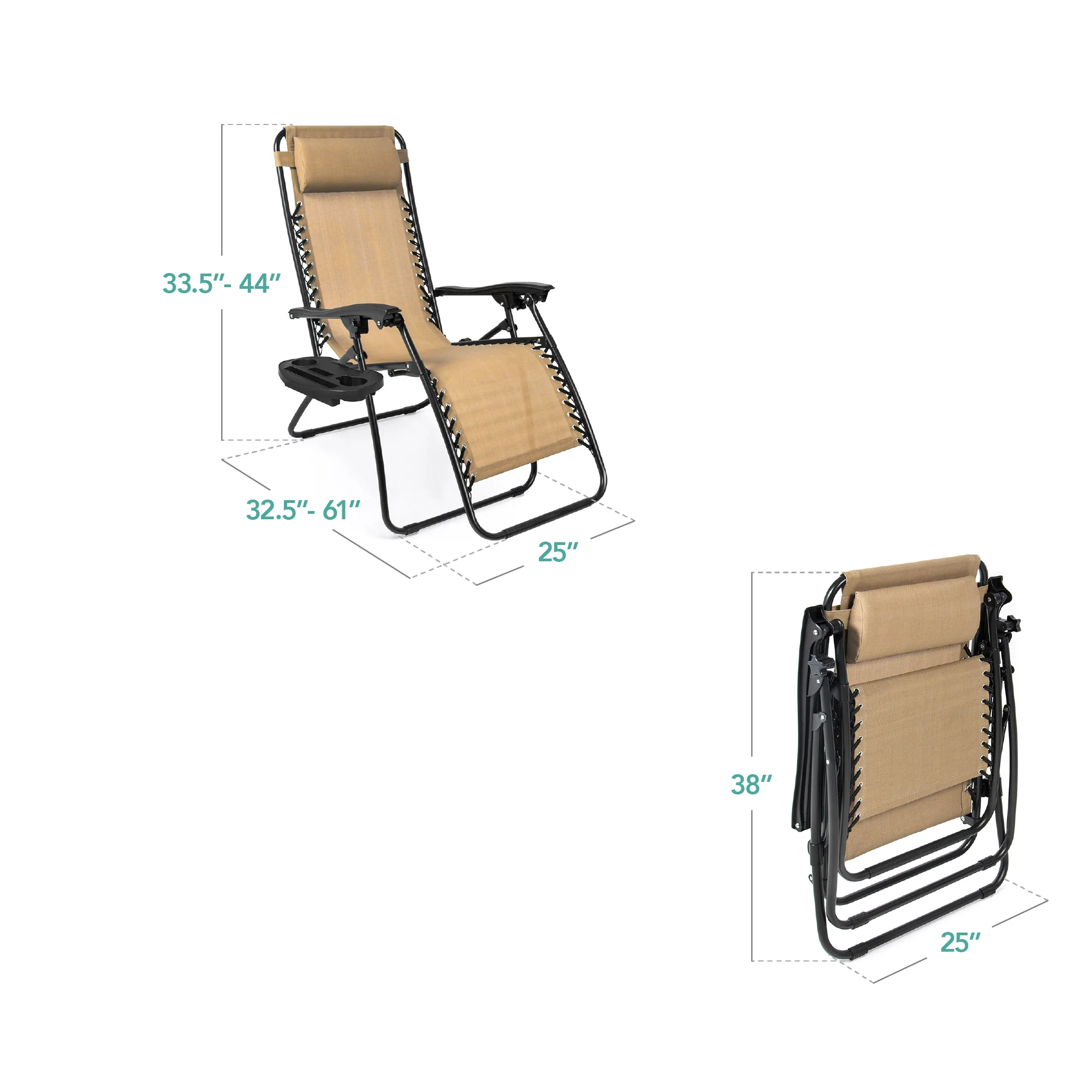 Set of 2 Adjustable Zero Gravity Patio Chair Recliners w/ Cup Holders - Image 202