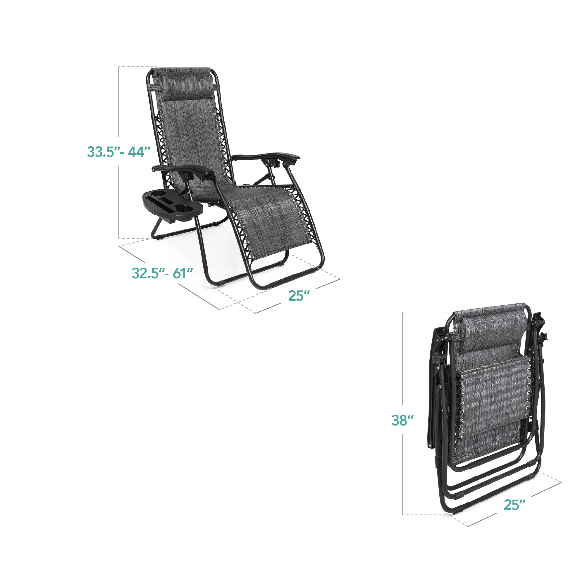 Set of 2 Adjustable Zero Gravity Patio Chair Recliners w/ Cup Holders - Image 206