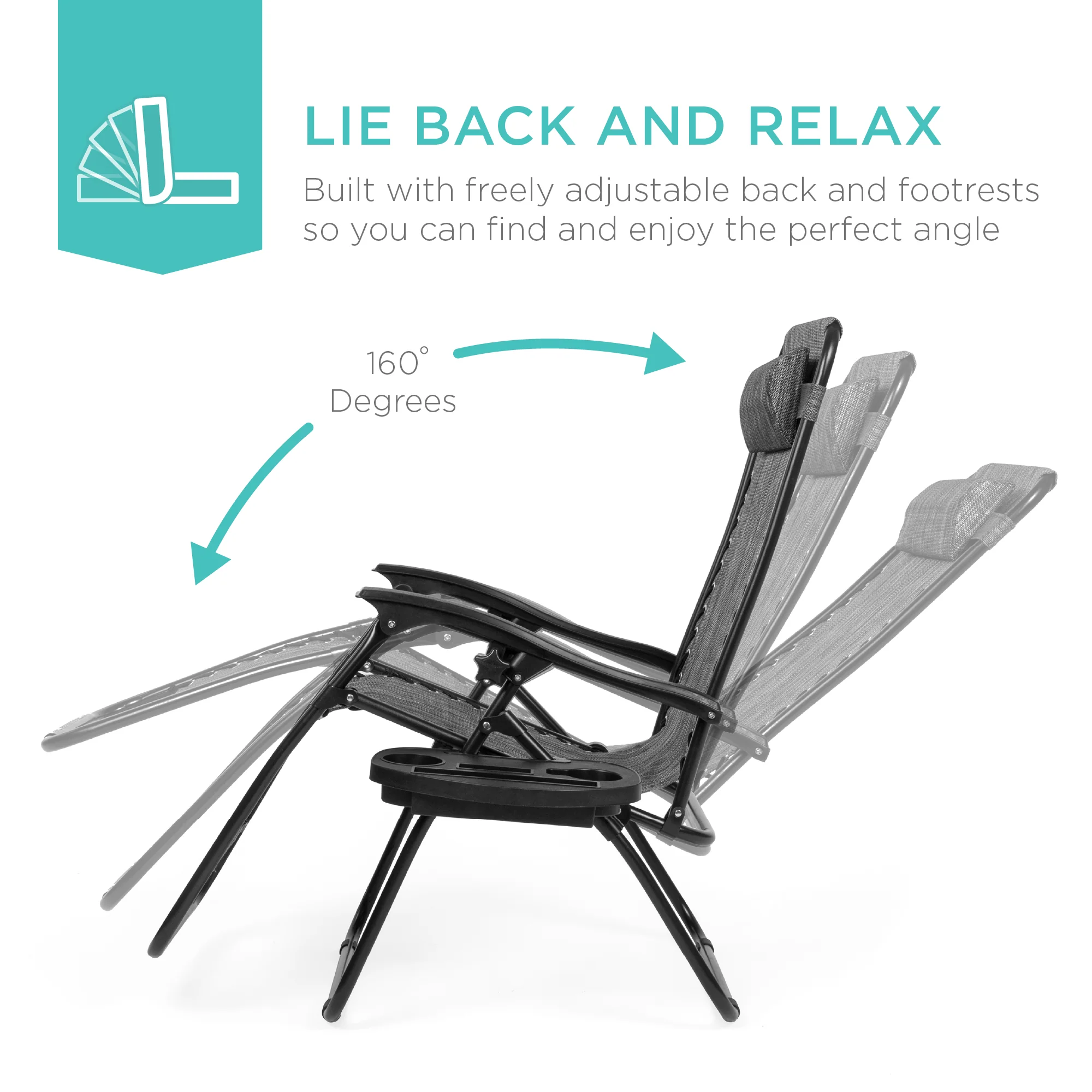 Set of 2 Adjustable Zero Gravity Patio Chair Recliners w/ Cup Holders - Image 207