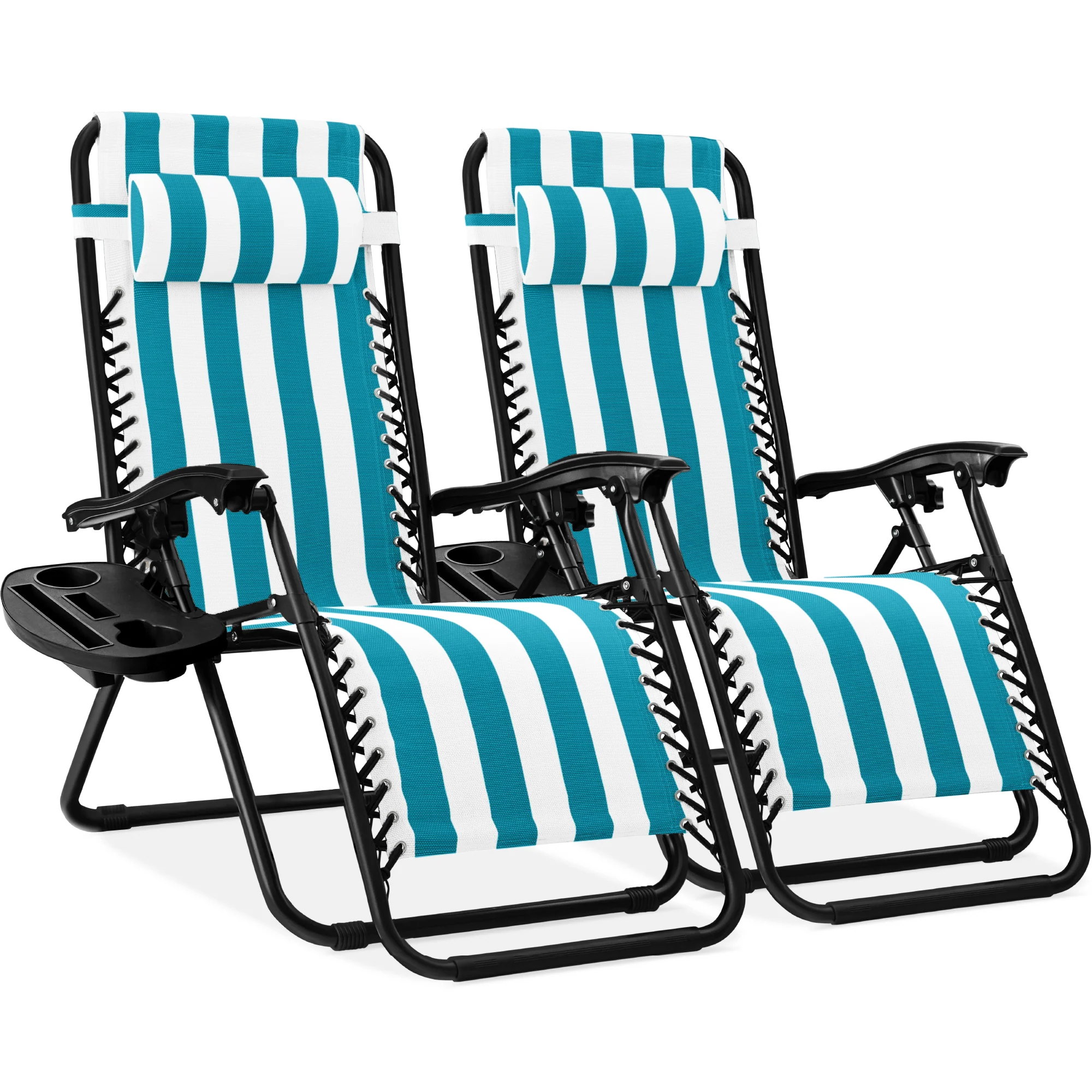 Set of 2 Adjustable Zero Gravity Patio Chair Recliners w/ Cup Holders - Image 49