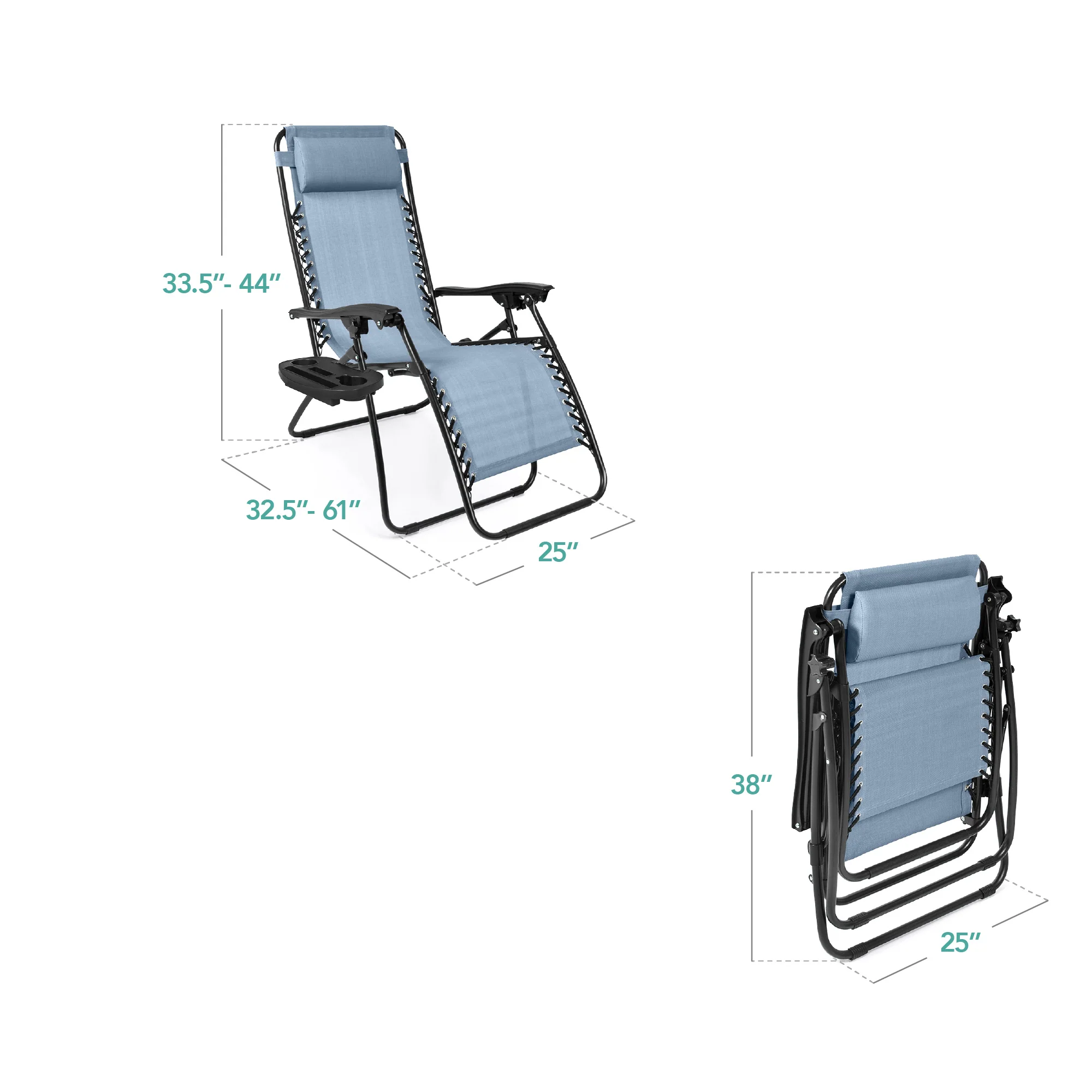 Set of 2 Adjustable Zero Gravity Patio Chair Recliners w/ Cup Holders - Image 54