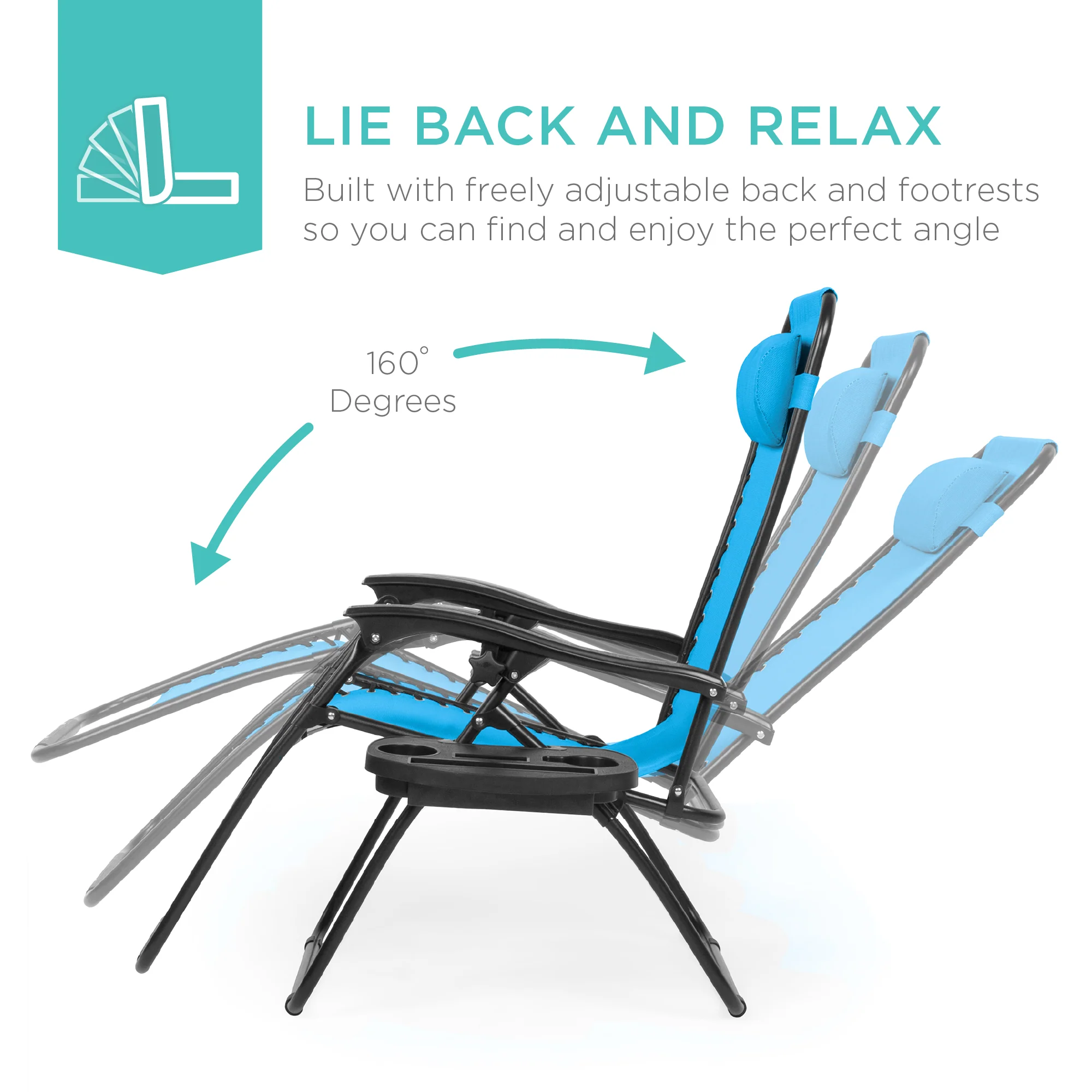 Set of 2 Adjustable Zero Gravity Patio Chair Recliners w/ Cup Holders - Image 63