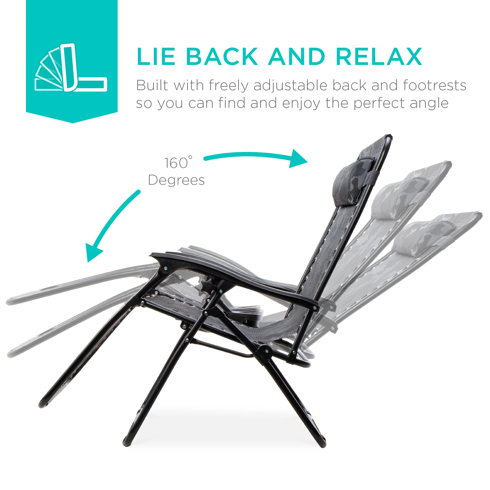Set of 2 Adjustable Zero Gravity Patio Chair Recliners w/ Cup Holders - Image 67