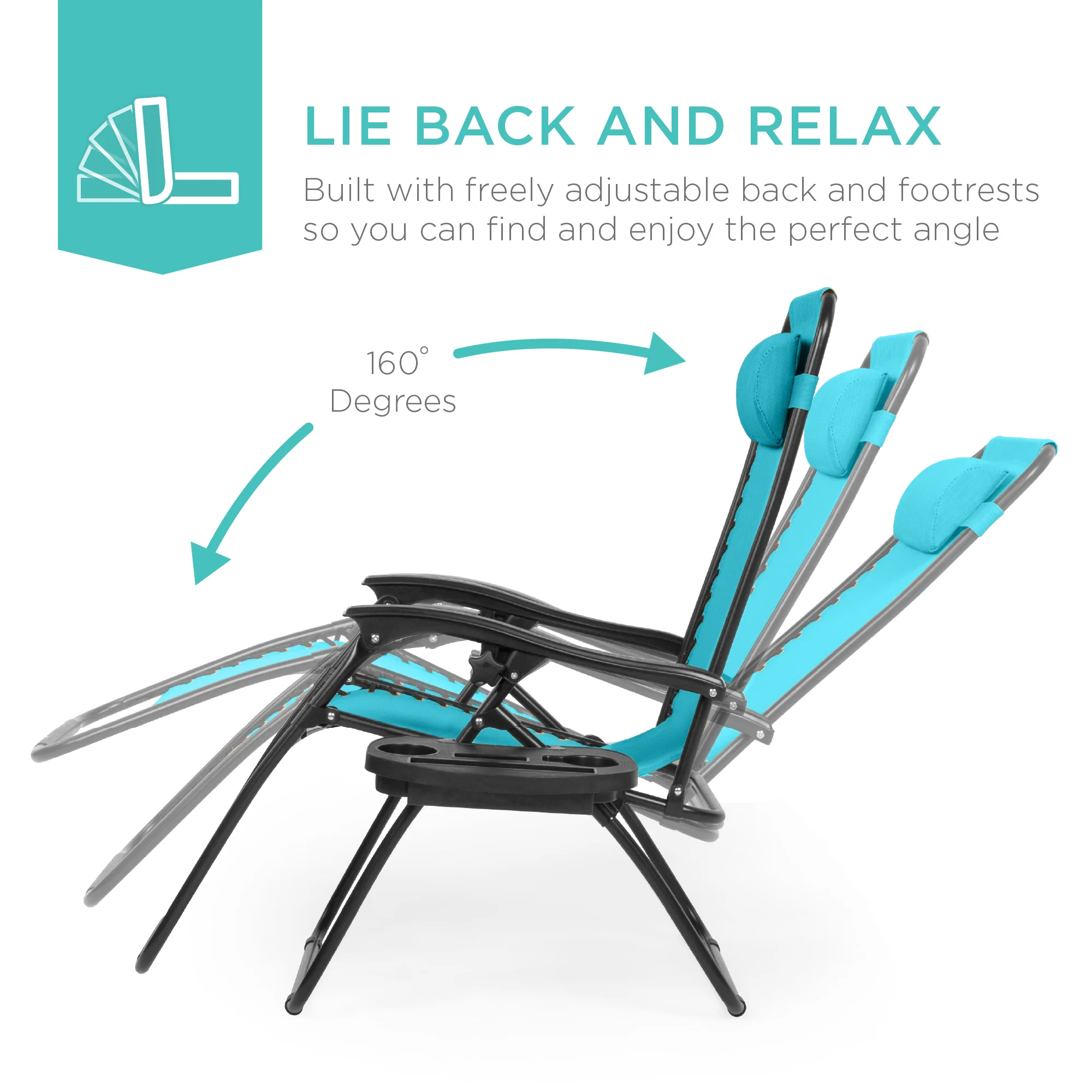 Set of 2 Adjustable Zero Gravity Patio Chair Recliners w/ Cup Holders - Image 7