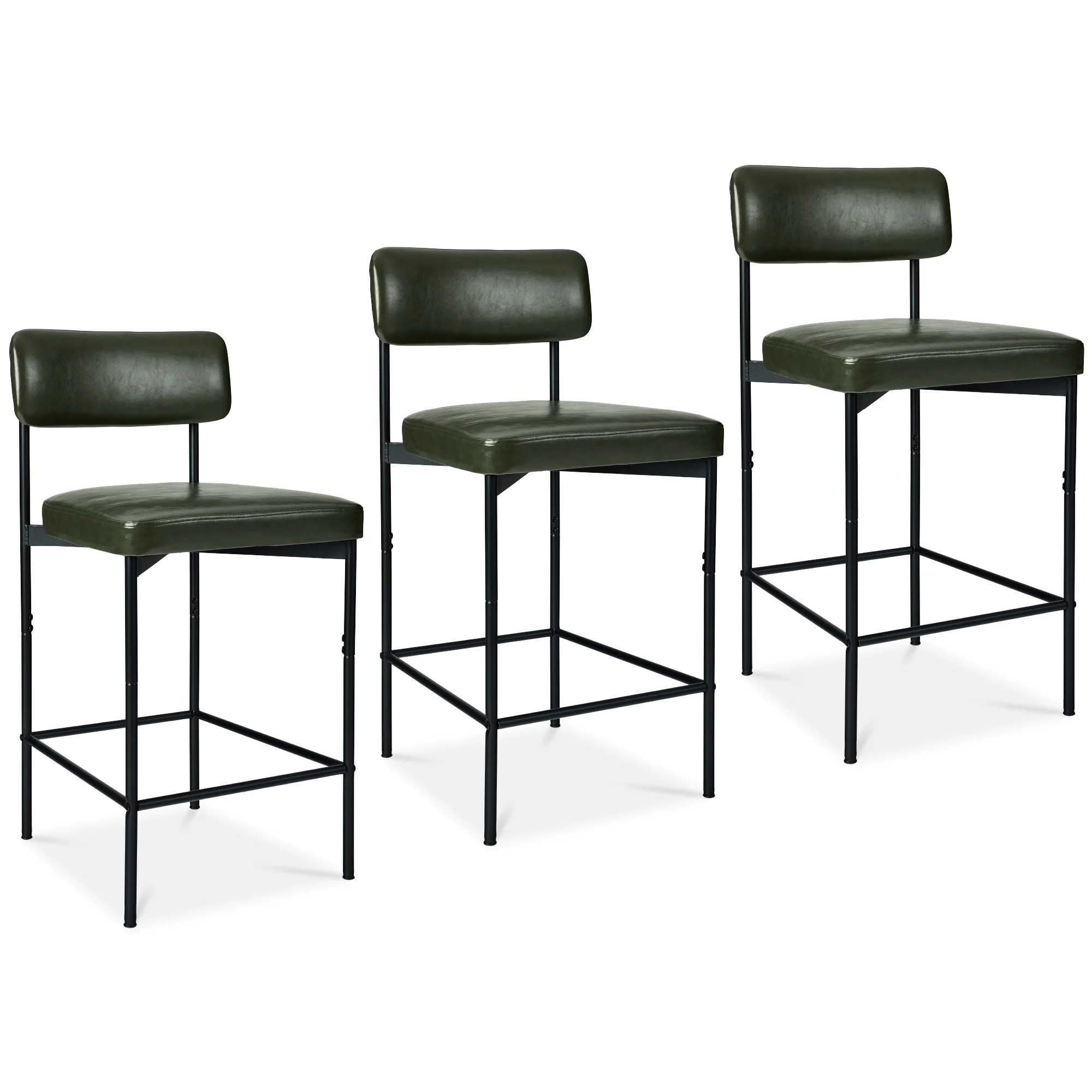 Set of 3 Armless Counter Height Bar Stools, Modern PU Faux Leather Stools - Image 10