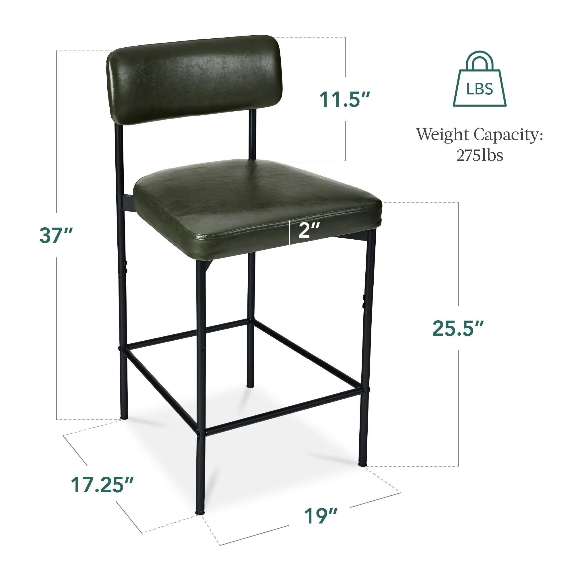 Set of 3 Armless Counter Height Bar Stools, Modern PU Faux Leather Stools - Image 11