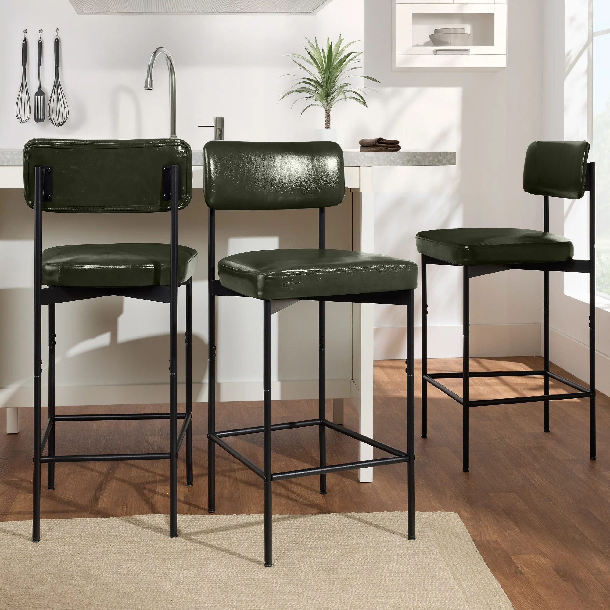 Set of 3 Armless Counter Height Bar Stools, Modern PU Faux Leather Stools - Image 12