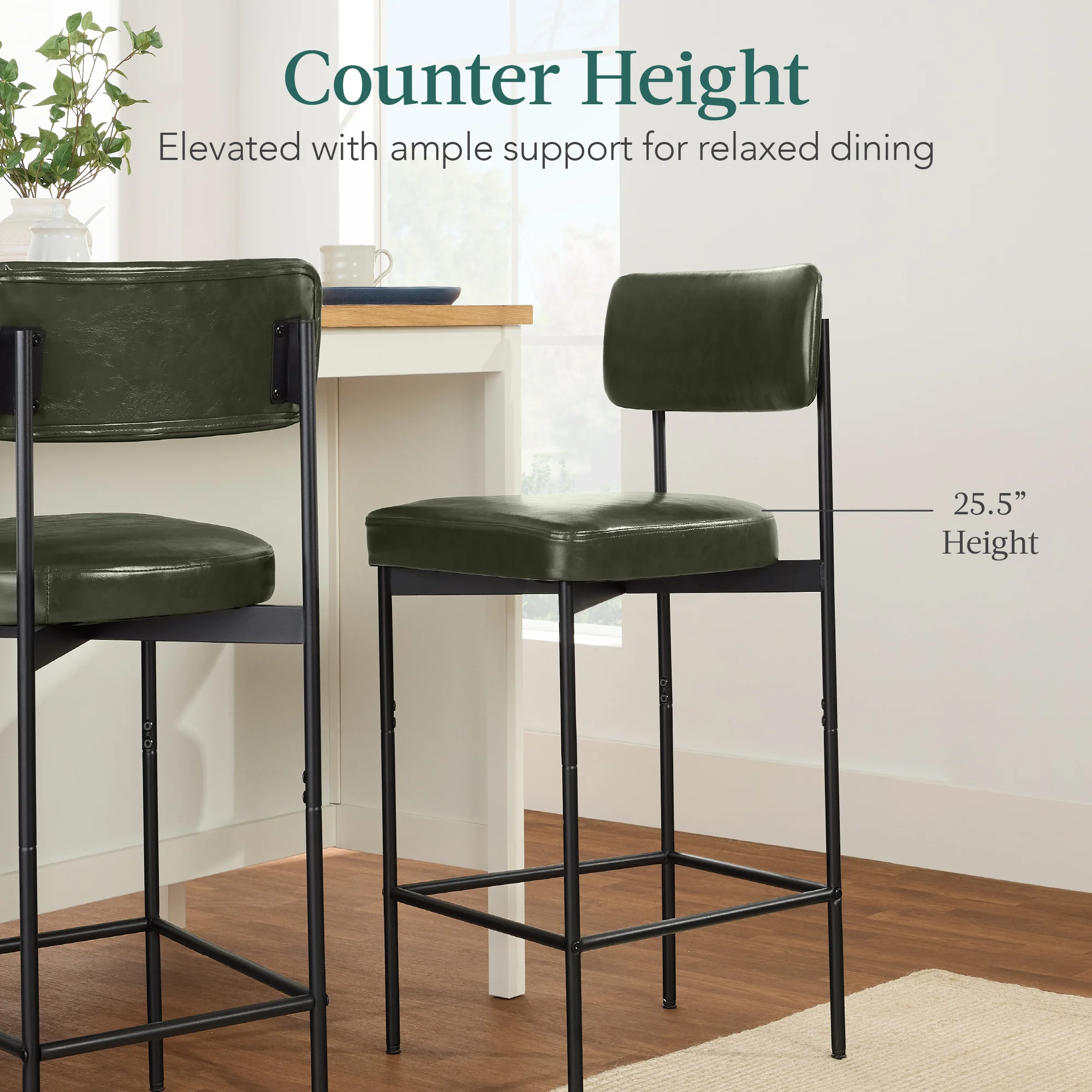 Set of 3 Armless Counter Height Bar Stools, Modern PU Faux Leather Stools - Image 14
