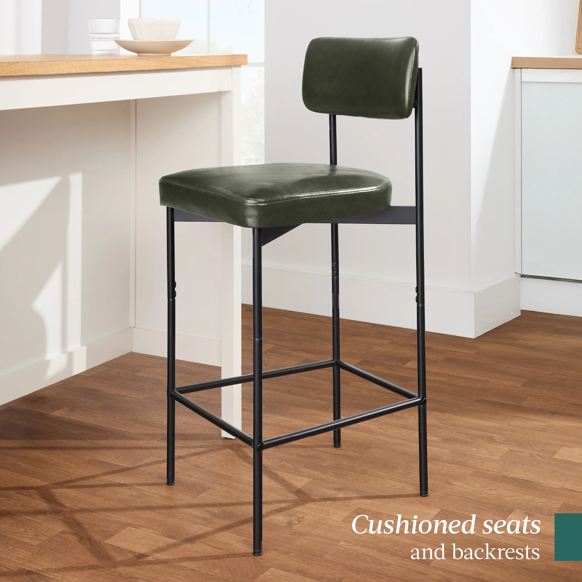 Set of 3 Armless Counter Height Bar Stools, Modern PU Faux Leather Stools - Image 15