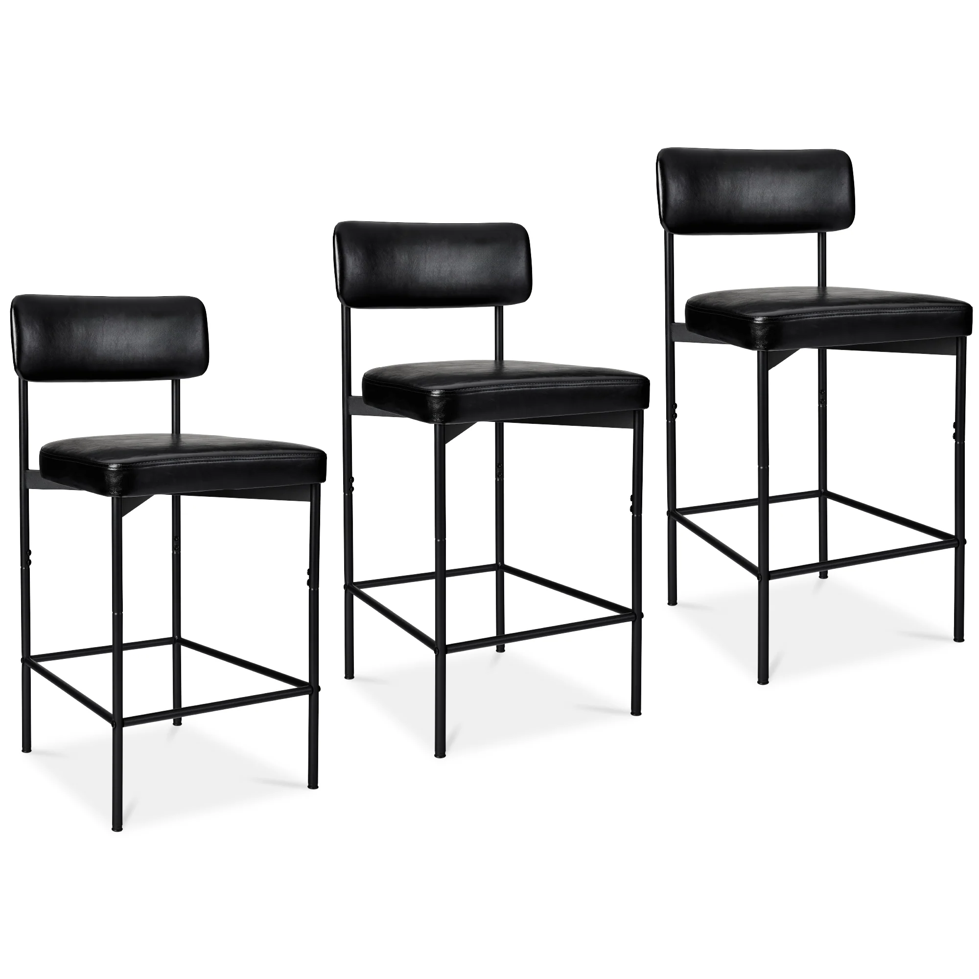 Set of 3 Armless Counter Height Bar Stools, Modern PU Faux Leather Stools - Image 19
