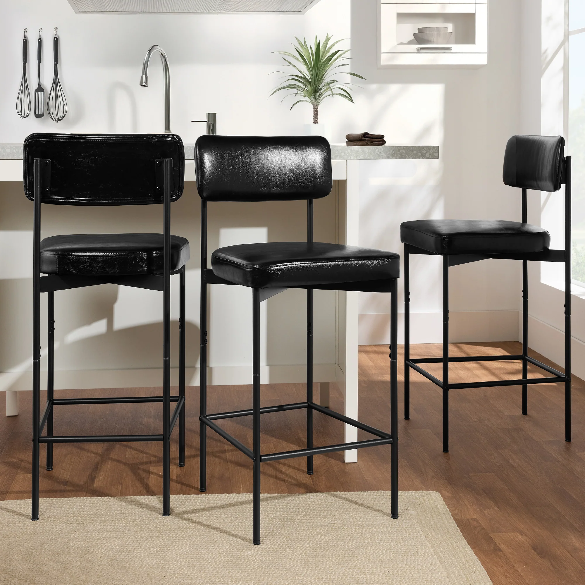 Set of 3 Armless Counter Height Bar Stools, Modern PU Faux Leather Stools - Image 21