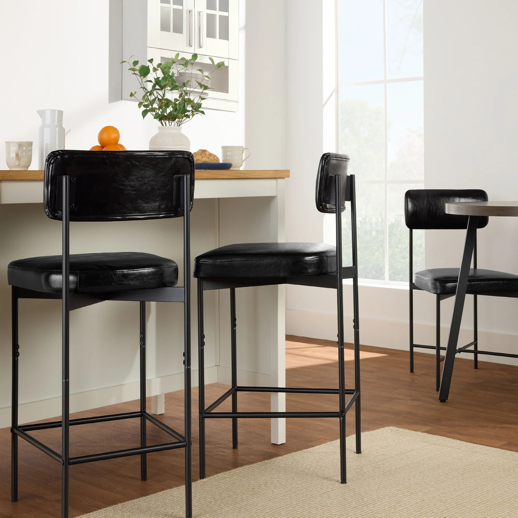Set of 3 Armless Counter Height Bar Stools, Modern PU Faux Leather Stools - Image 22