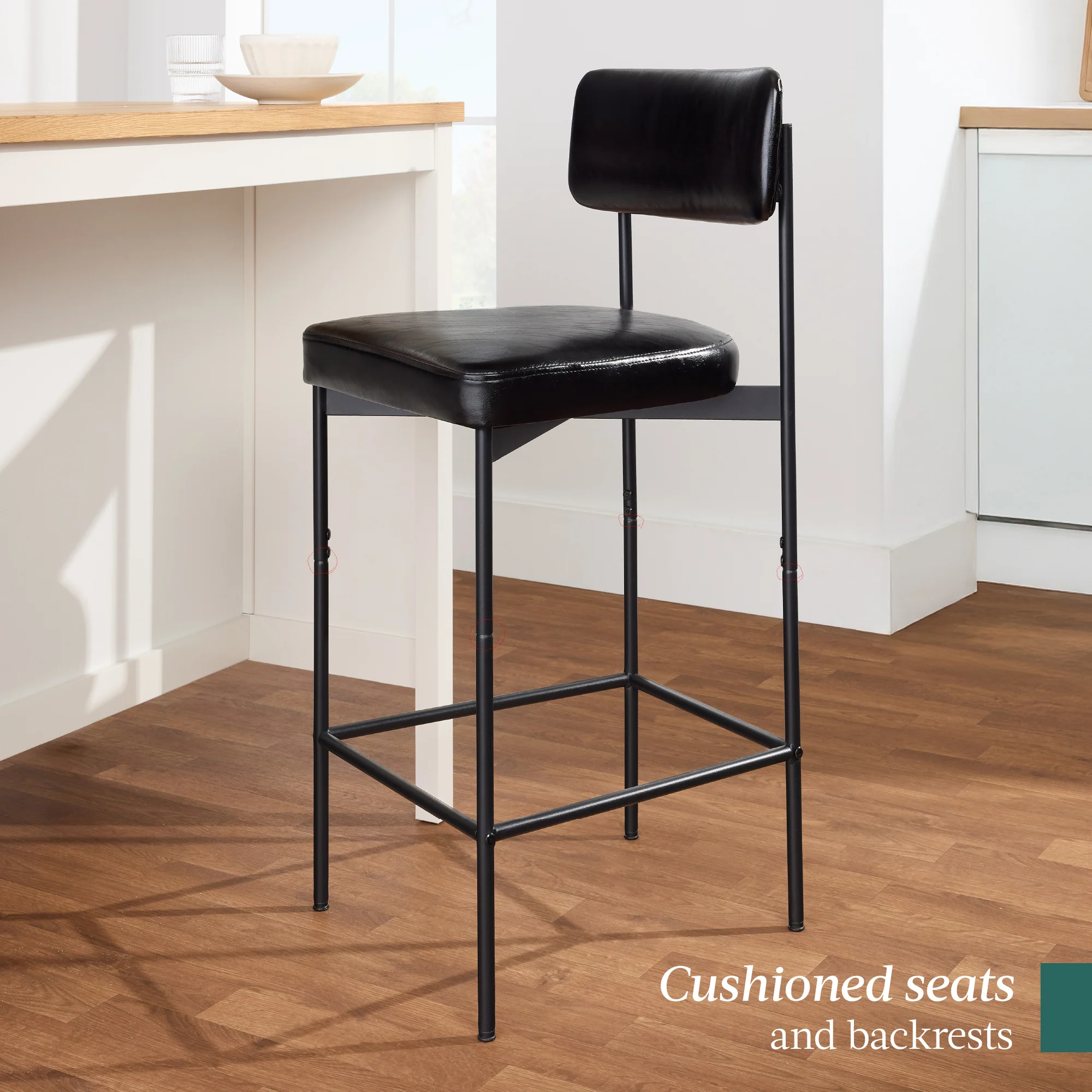 Set of 3 Armless Counter Height Bar Stools, Modern PU Faux Leather Stools - Image 24