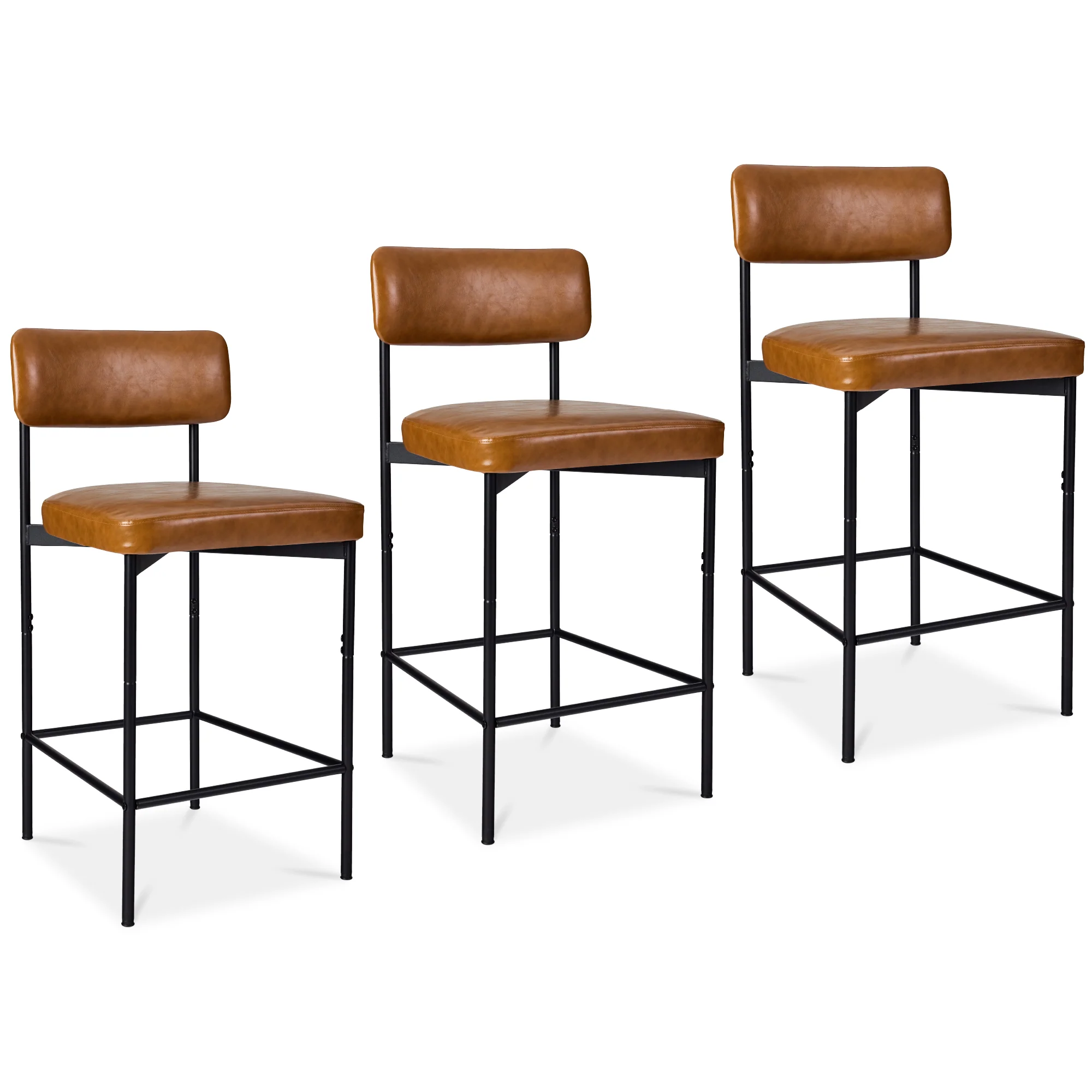 Set of 3 Armless Counter Height Bar Stools, Modern PU Faux Leather Stools - Image 28