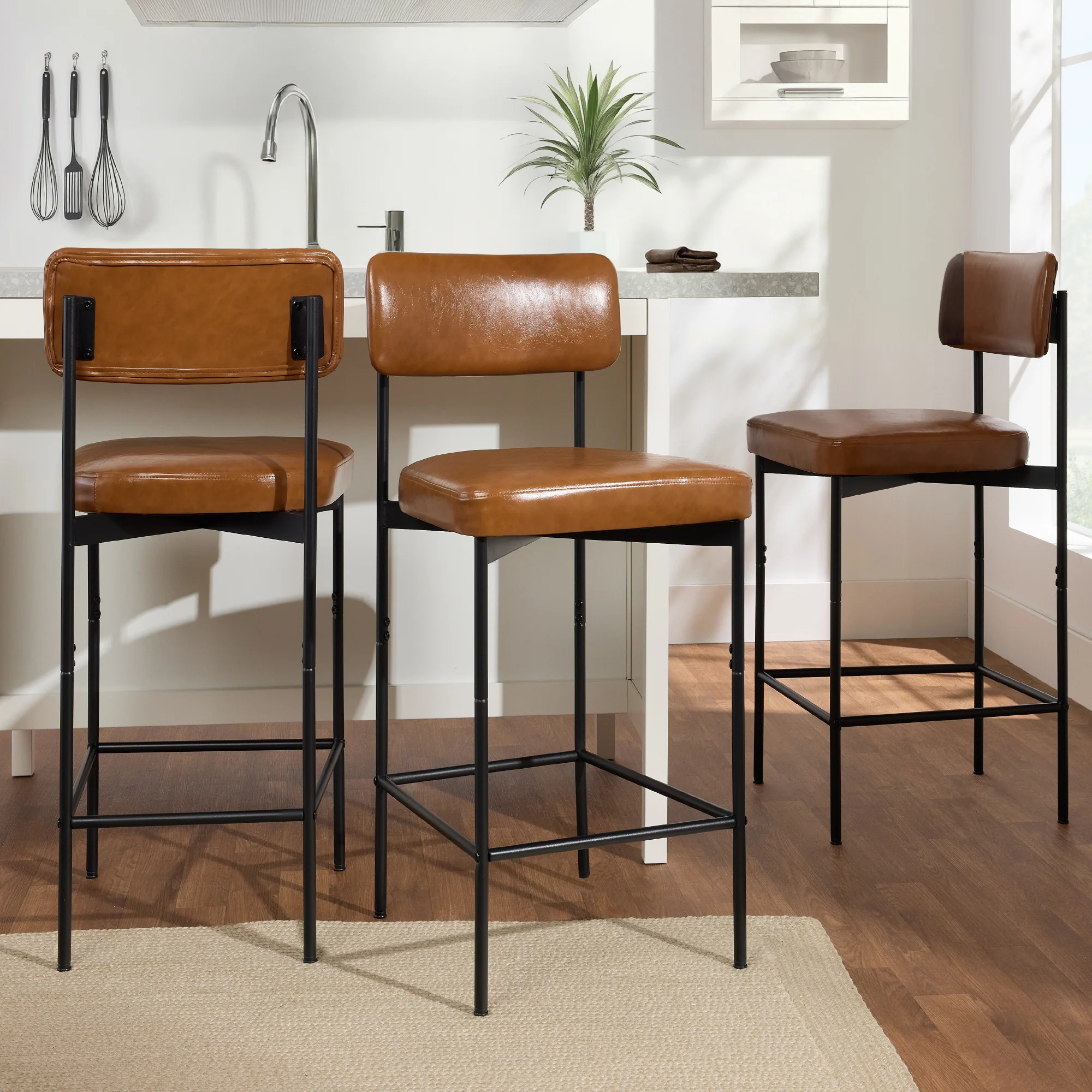 Set of 3 Armless Counter Height Bar Stools, Modern PU Faux Leather Stools - Image 30