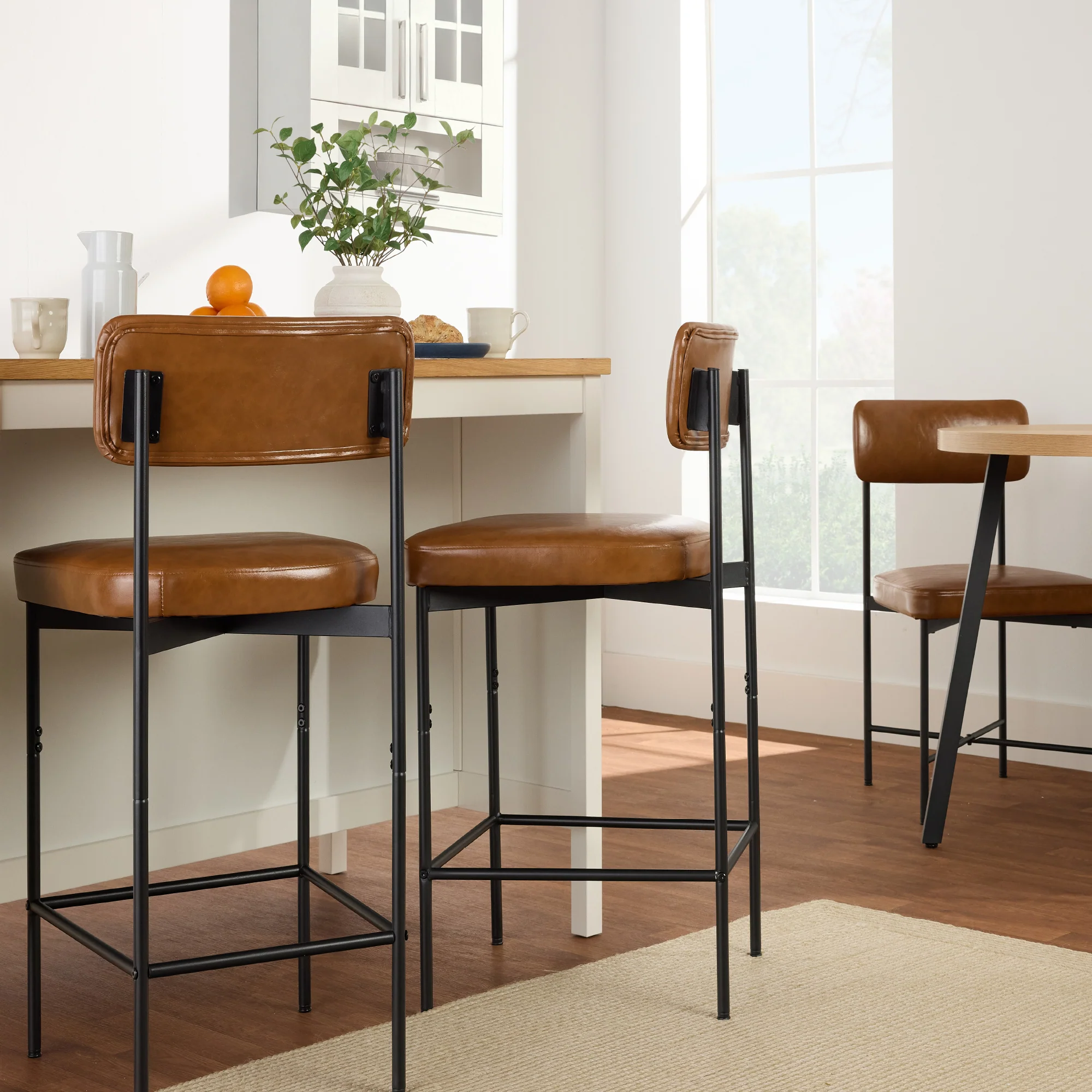 Set of 3 Armless Counter Height Bar Stools, Modern PU Faux Leather Stools - Image 31