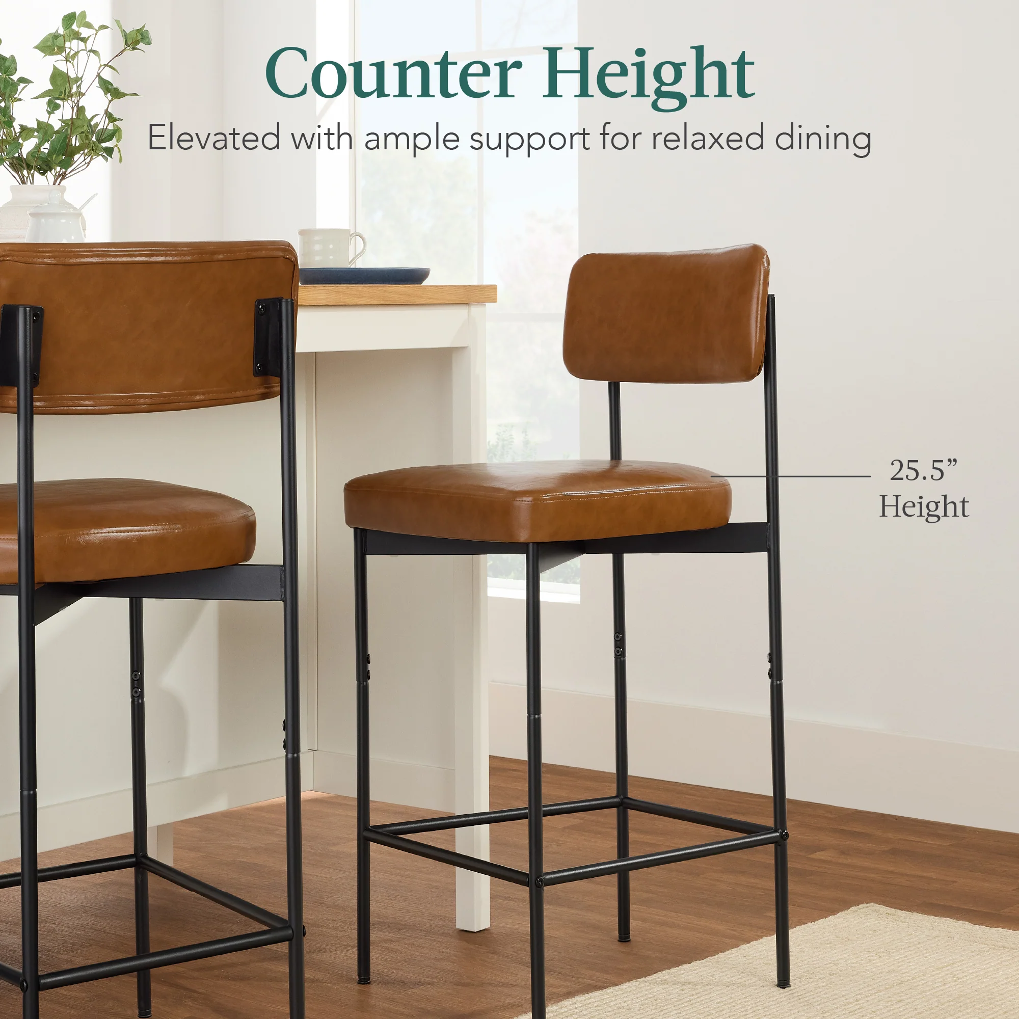 Set of 3 Armless Counter Height Bar Stools, Modern PU Faux Leather Stools - Image 32