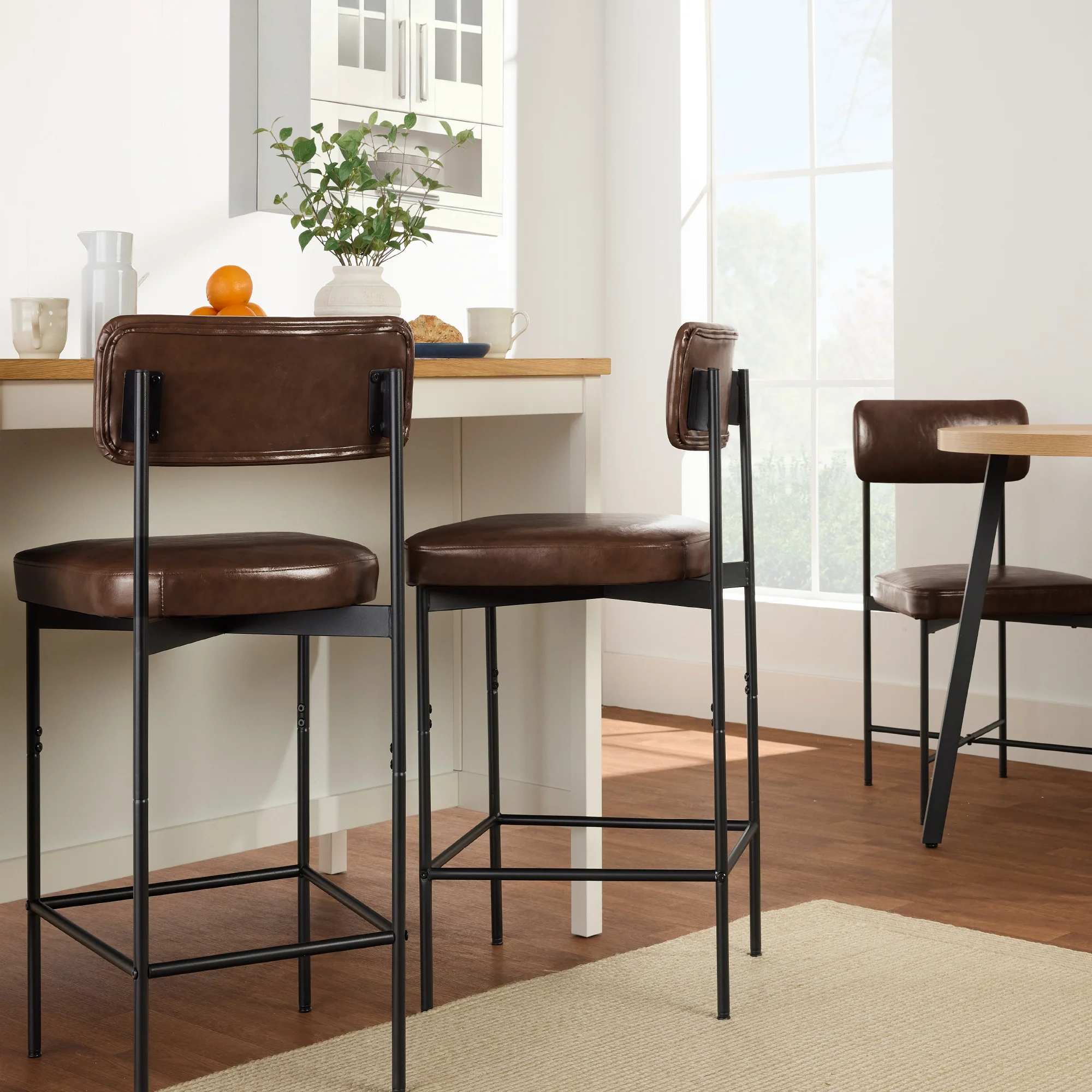 Set of 3 Armless Counter Height Bar Stools, Modern PU Faux Leather Stools - Image 4