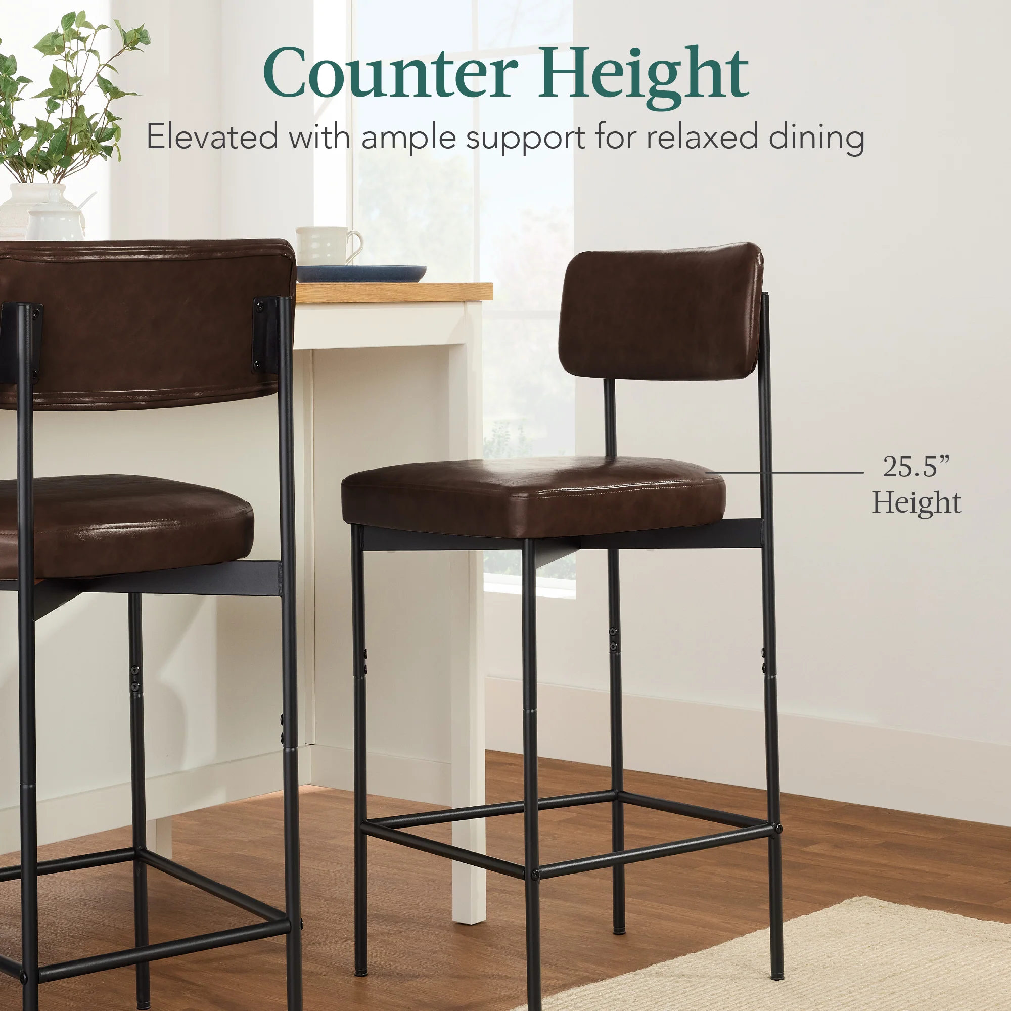 Set of 3 Armless Counter Height Bar Stools, Modern PU Faux Leather Stools - Image 5