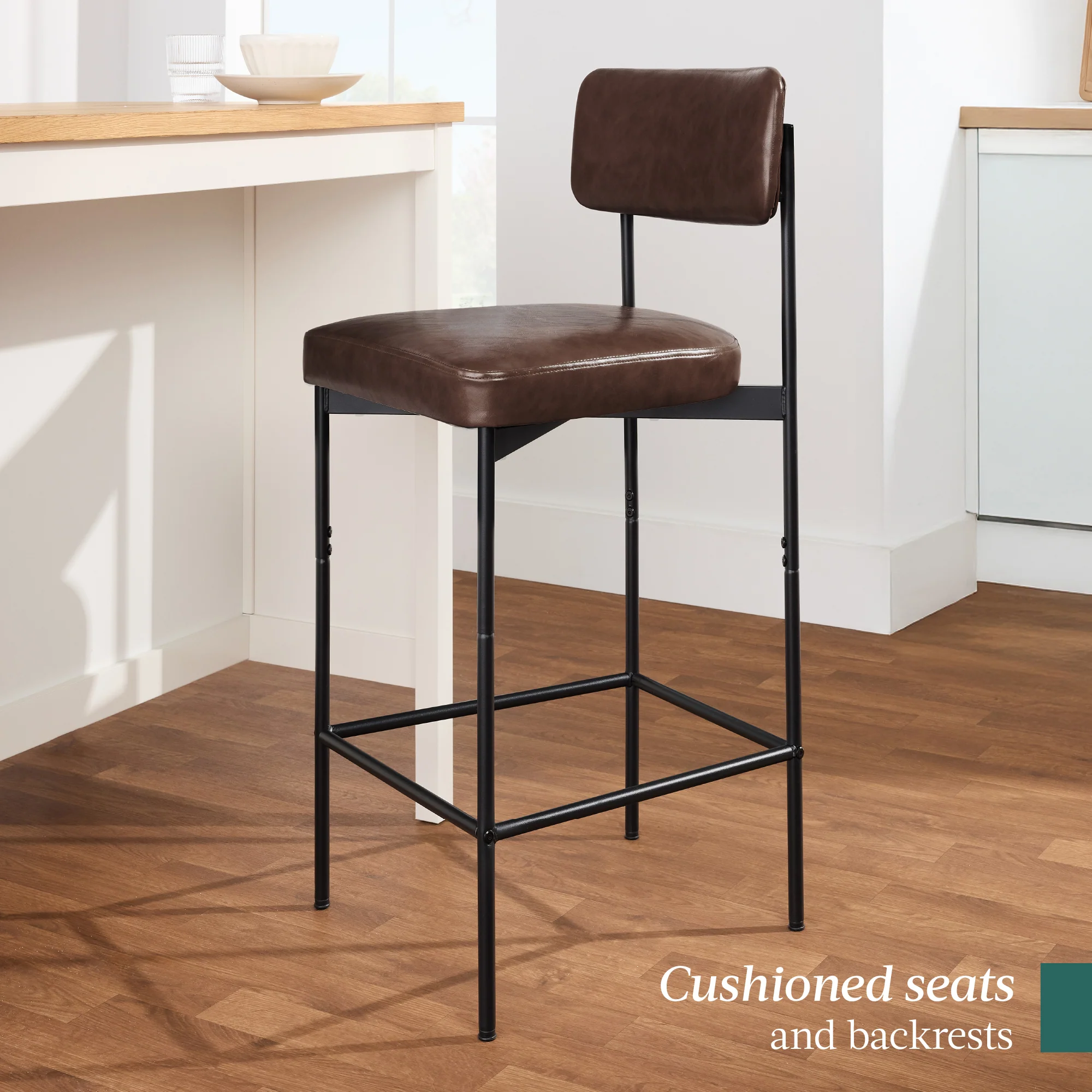 Set of 3 Armless Counter Height Bar Stools, Modern PU Faux Leather Stools - Image 6